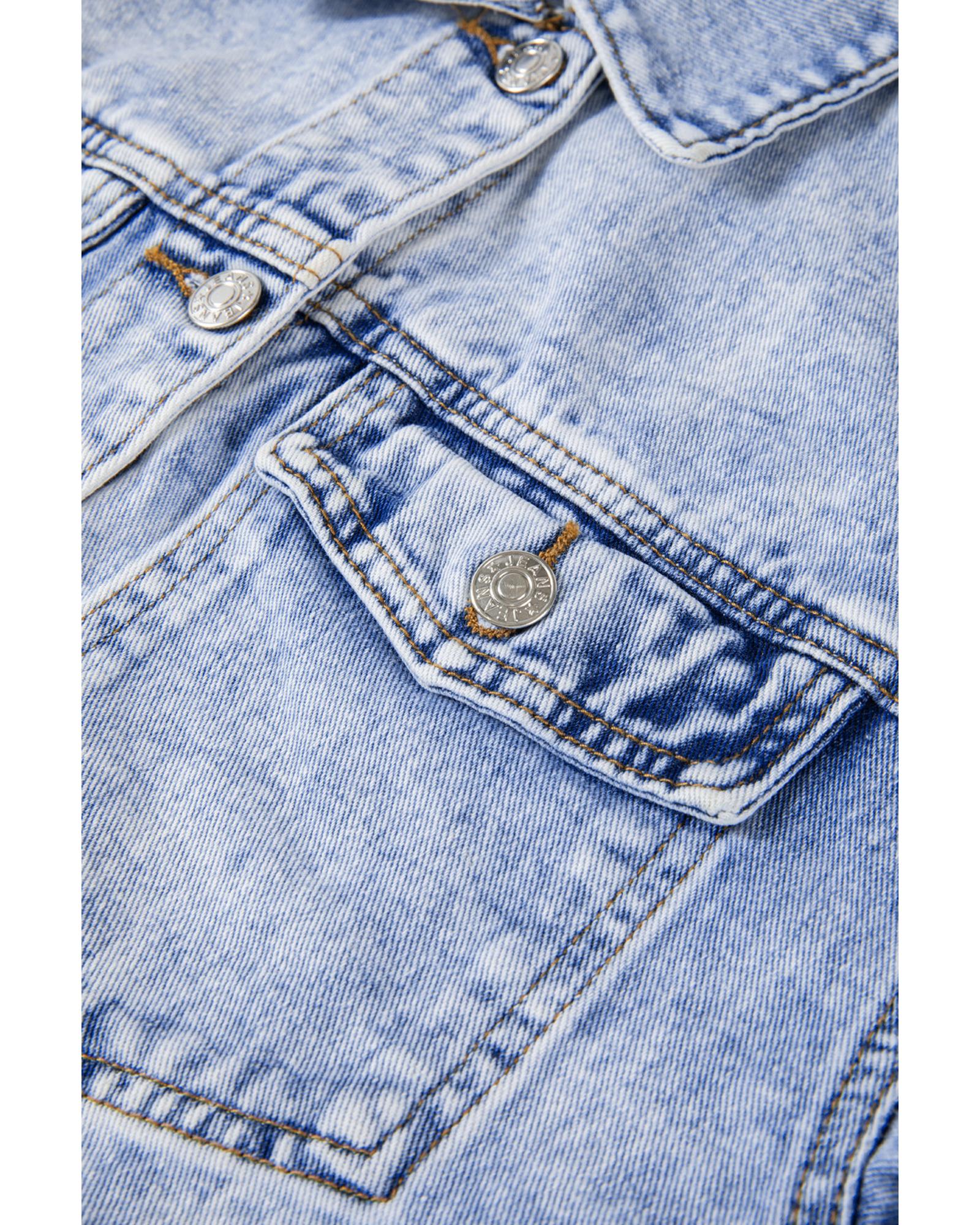 Beau Blue Vintage Washed Flap Pockets Denim Jacket - XL 7