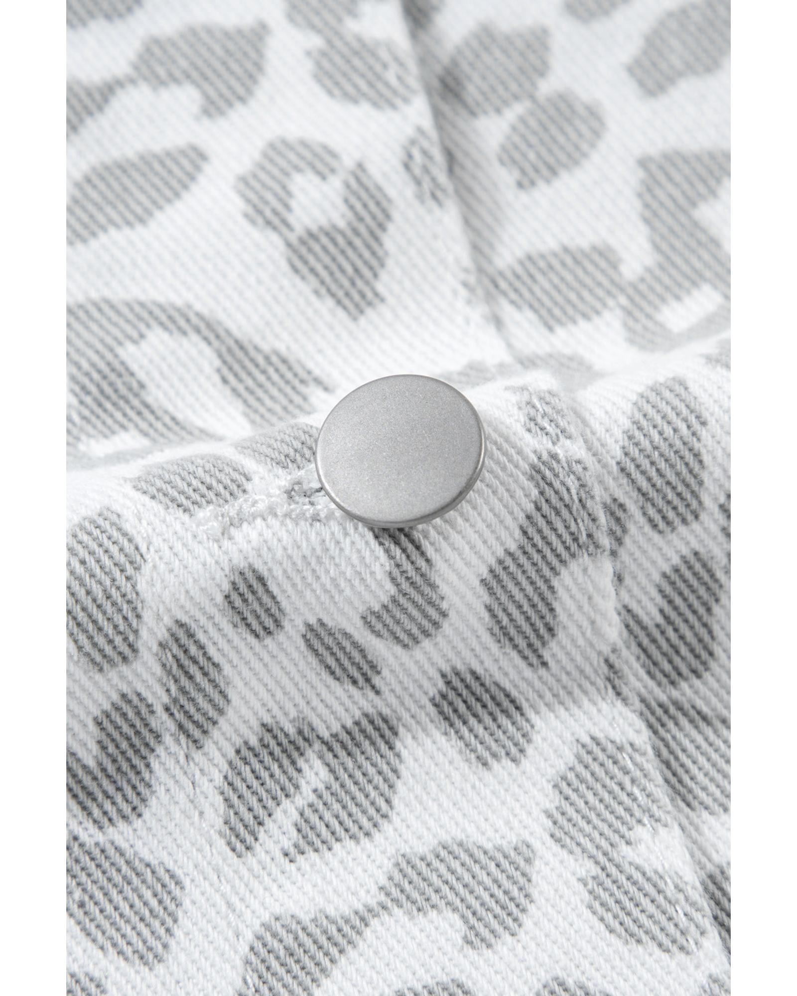 White Leopard Printed Flap Pocket Denim Jacket - M 5