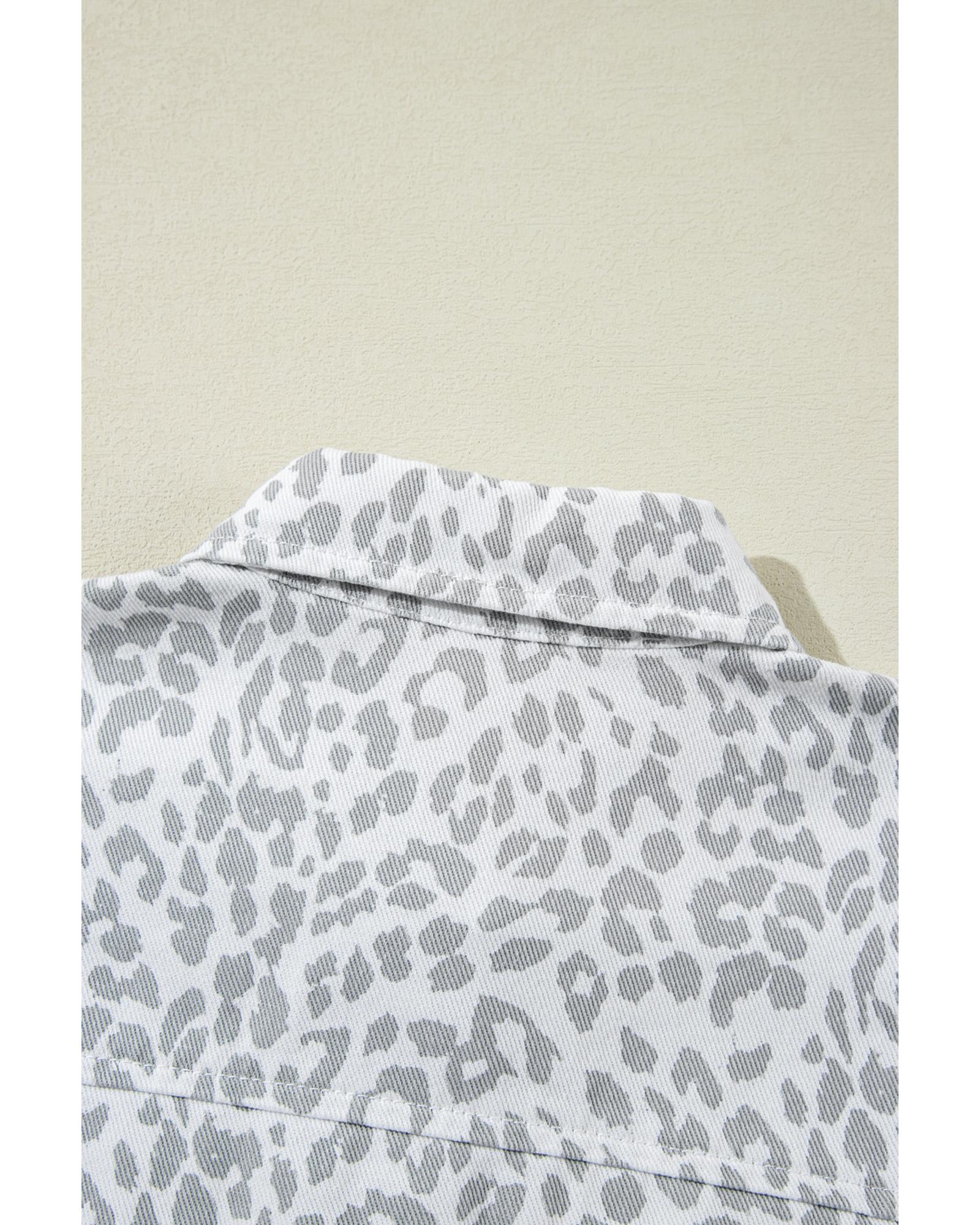 White Leopard Printed Flap Pocket Denim Jacket - M 7