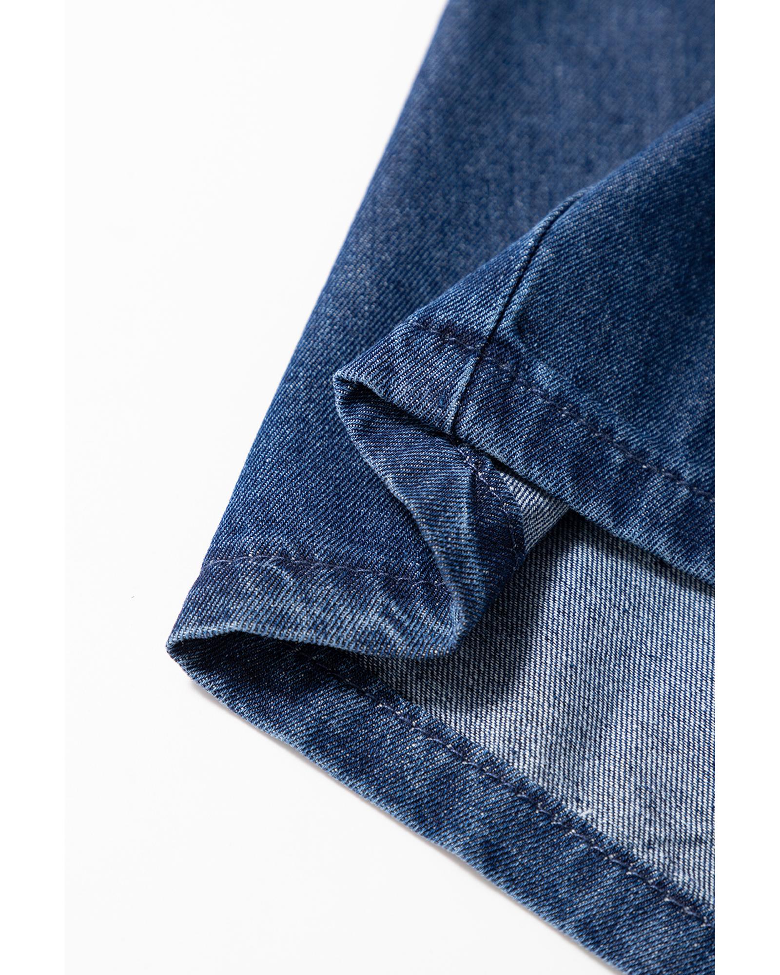 Sail Blue Denim Ruffled Zipped Front Belted Romper - XL 4