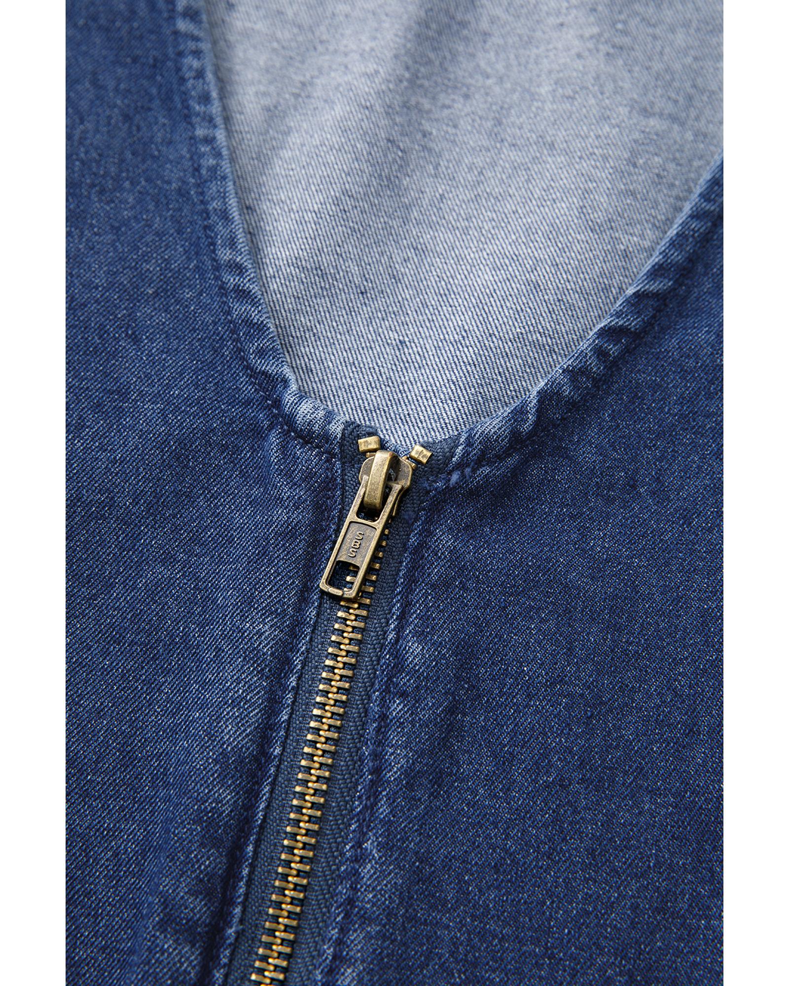 Sail Blue Denim Ruffled Zipped Front Belted Romper - XL 6