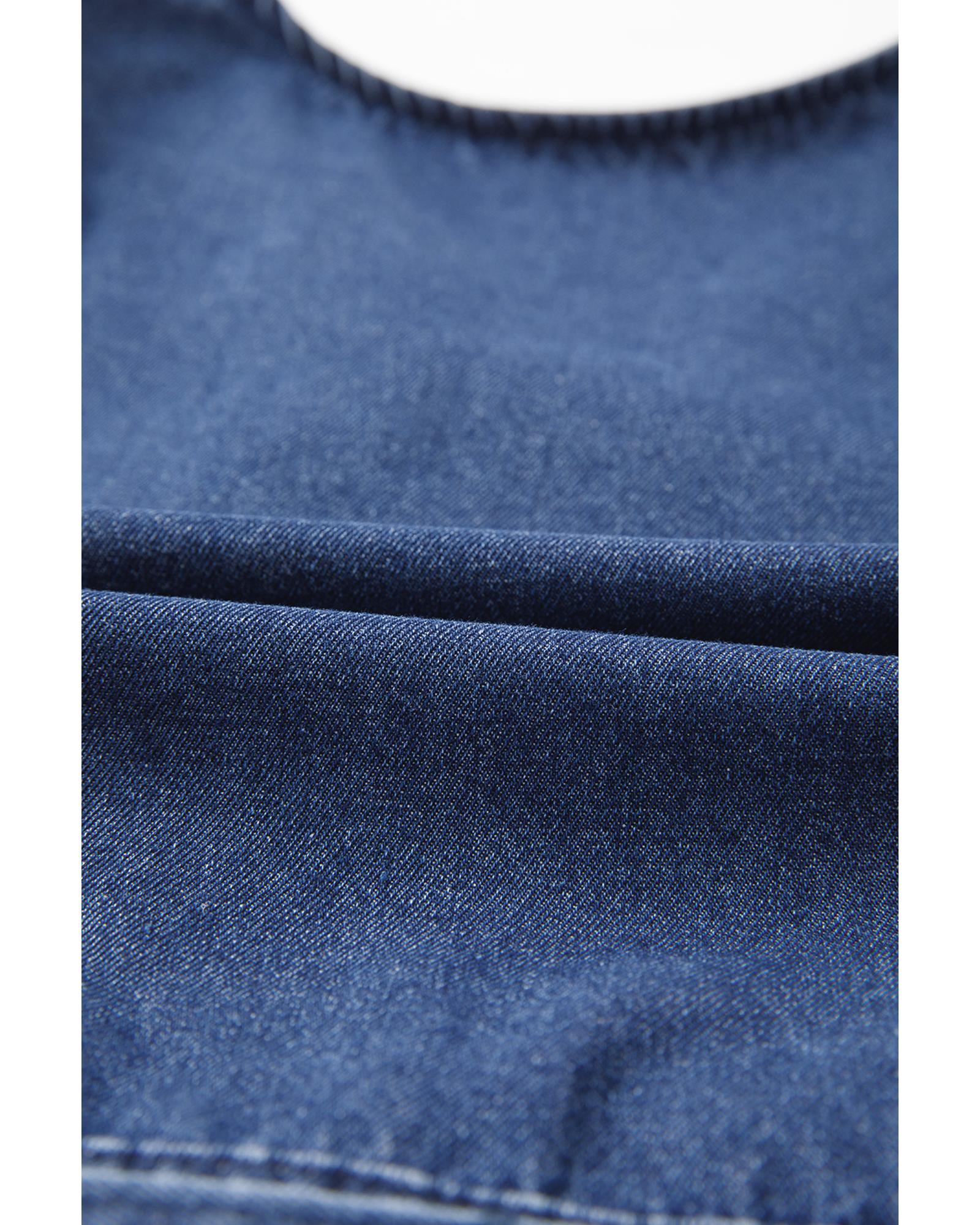 Sail Blue Denim Ruffled Zipped Front Belted Romper - XL 7