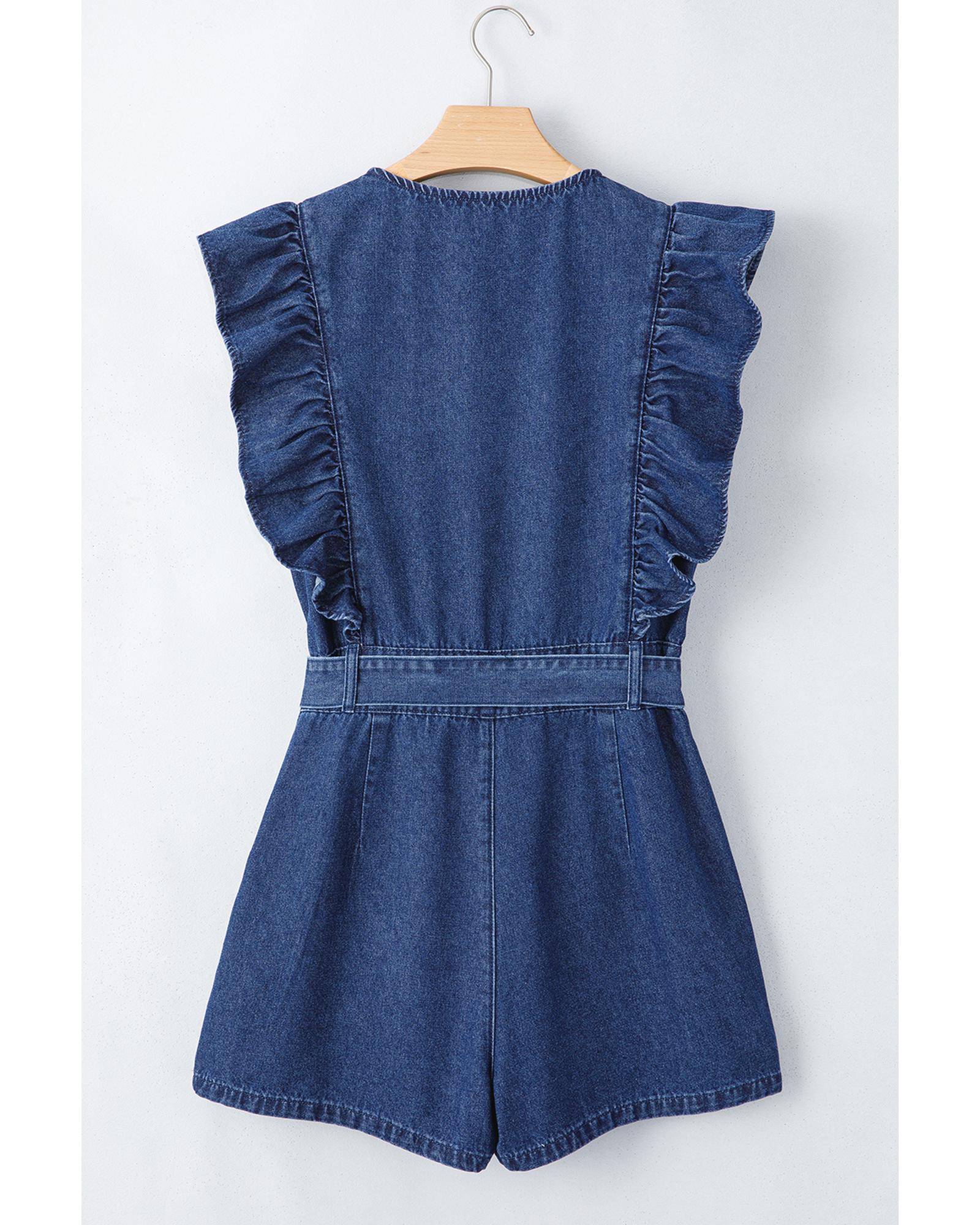 Sail Blue Denim Ruffled Zipped Front Belted Romper - XL 8