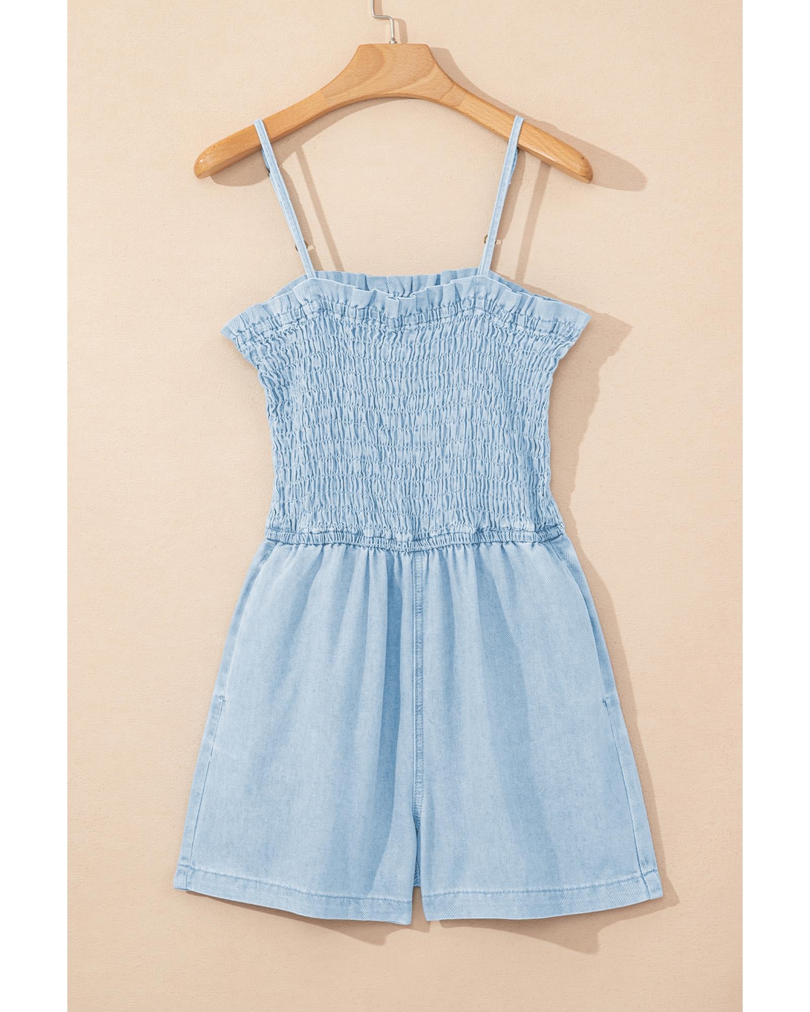 Beau Blue Spaghetti Strap Smocked Denim Romper - XL 3