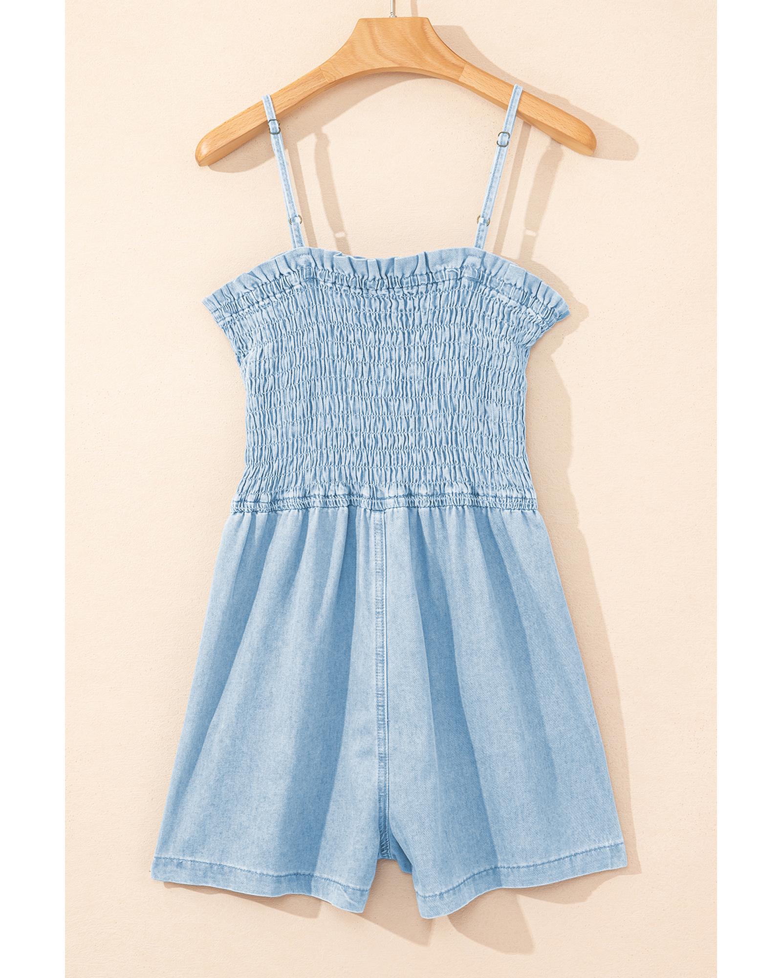 Beau Blue Spaghetti Strap Smocked Denim Romper - XL 4