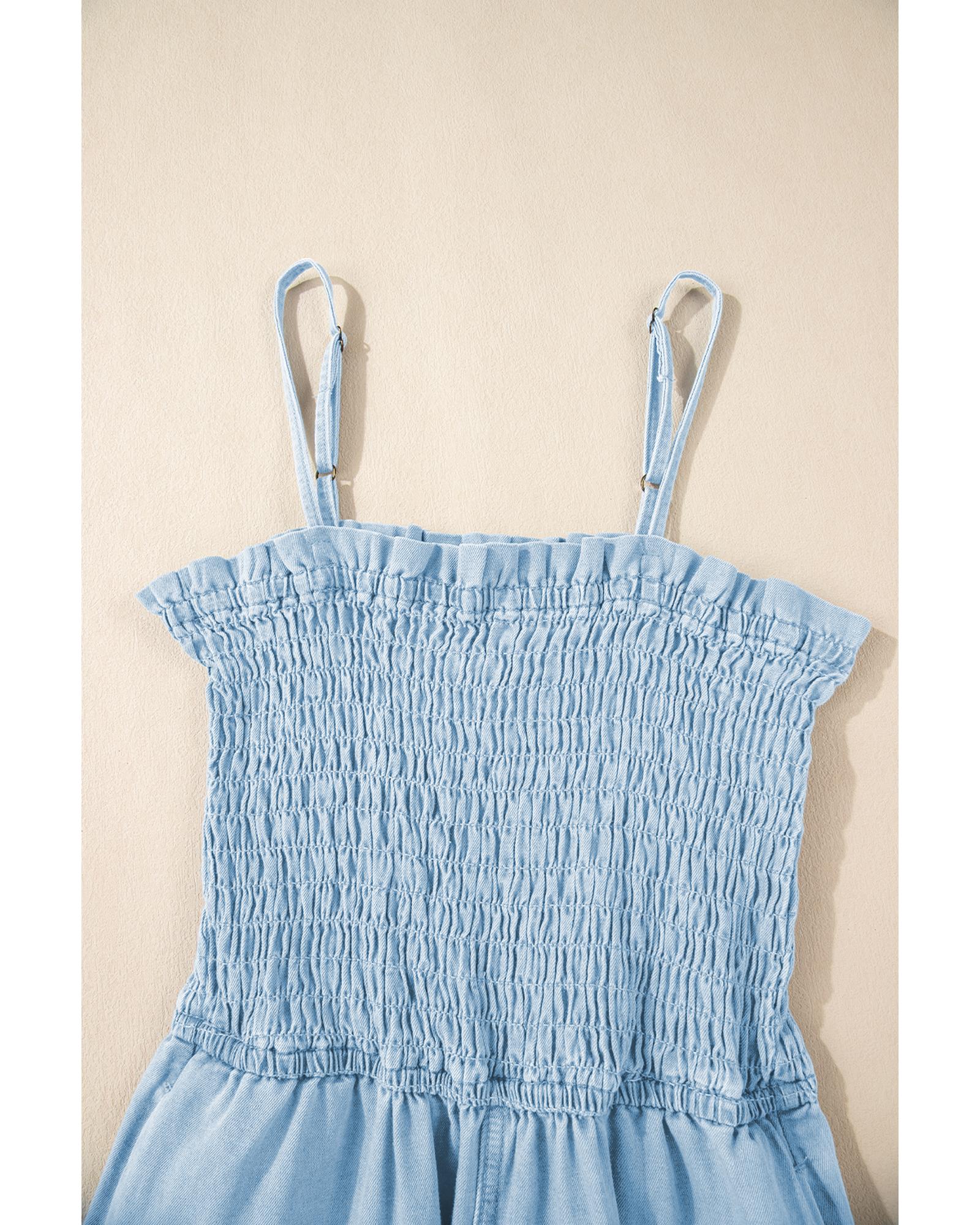 Beau Blue Spaghetti Strap Smocked Denim Romper - XL 5