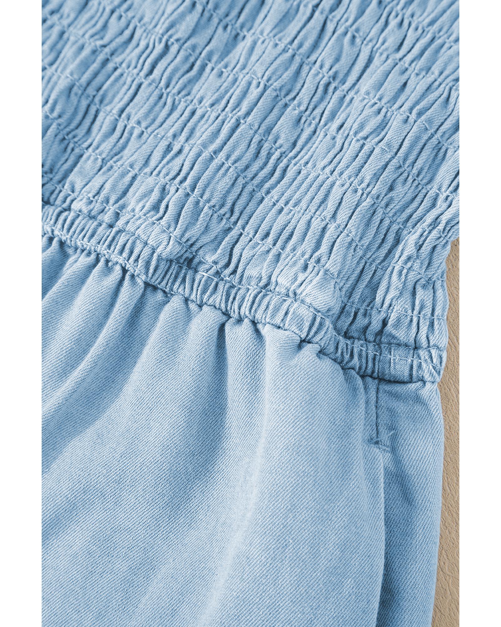 Beau Blue Spaghetti Strap Smocked Denim Romper - XL 7