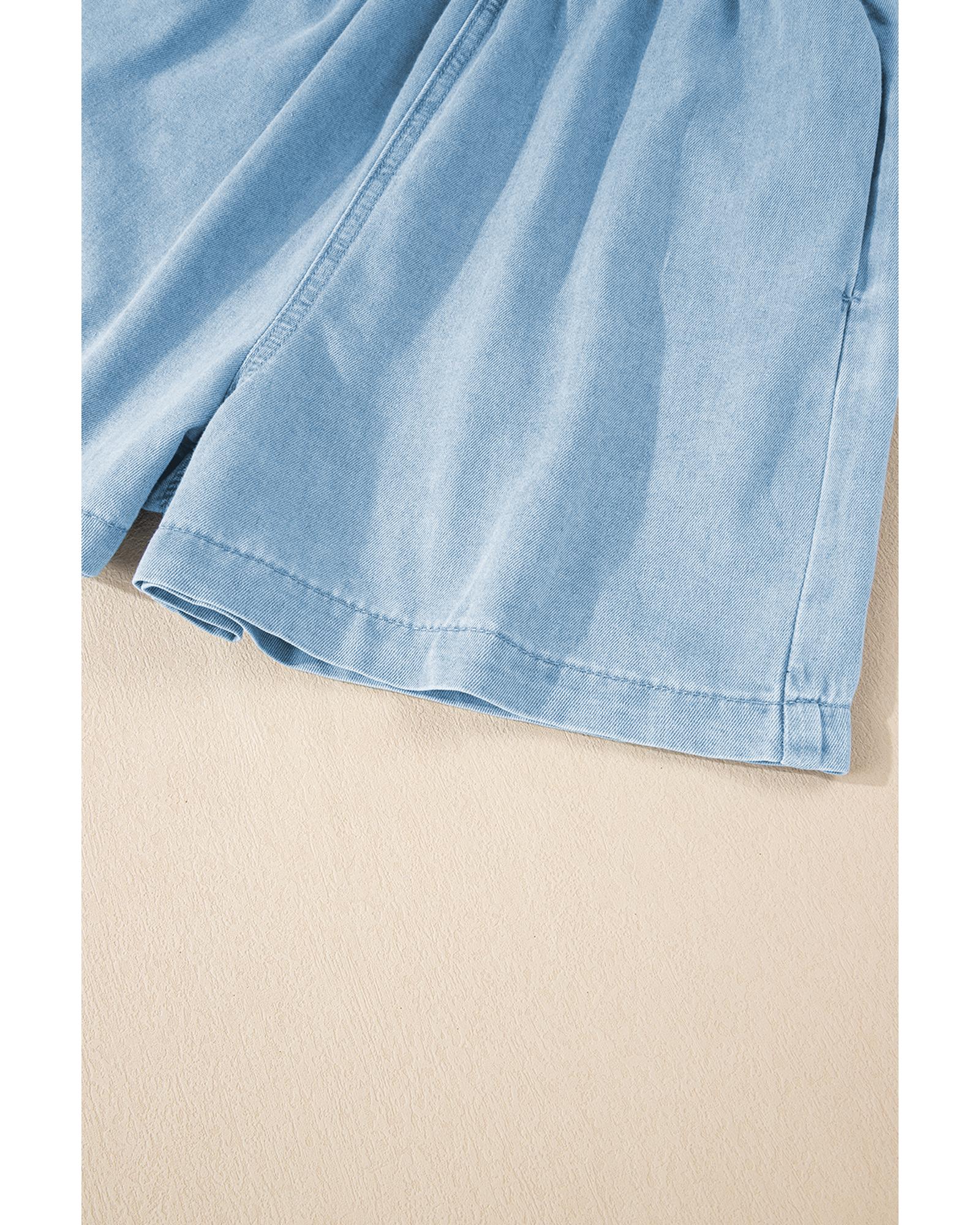 Beau Blue Spaghetti Strap Smocked Denim Romper - XL 8