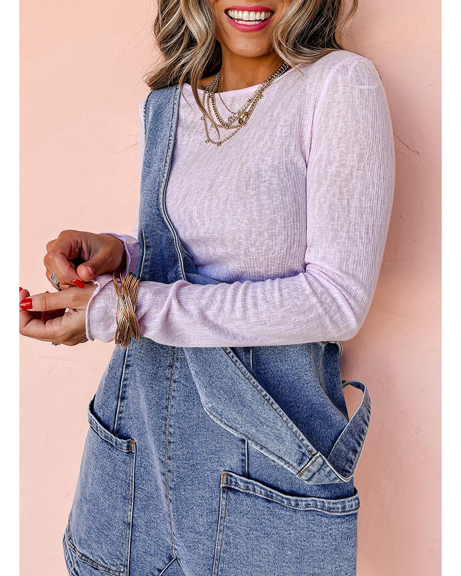 Dusk Blue Sleeveless U Neck Patched Pocket Denim Romper - L 4