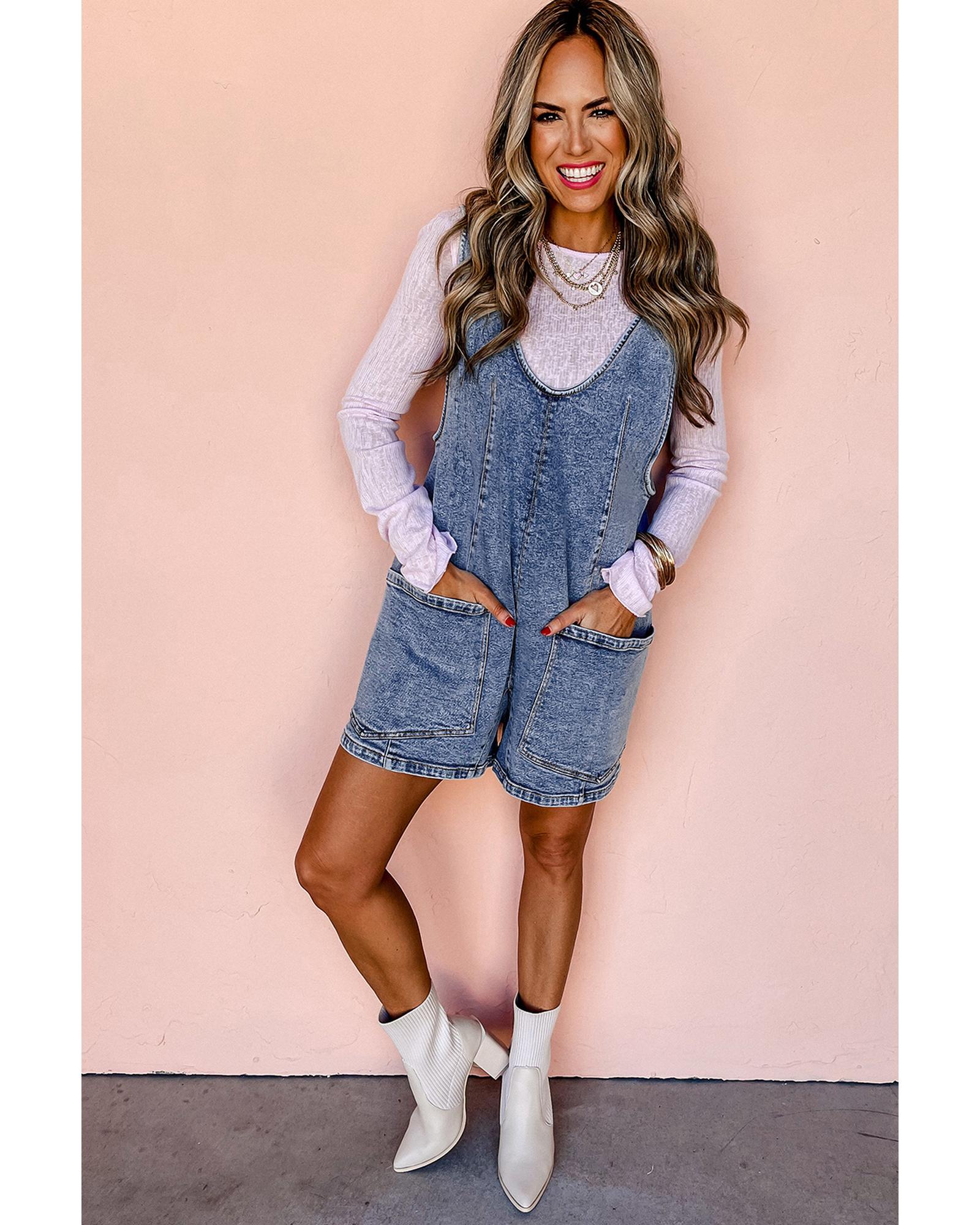 Dusk Blue Sleeveless U Neck Patched Pocket Denim Romper - XL 4