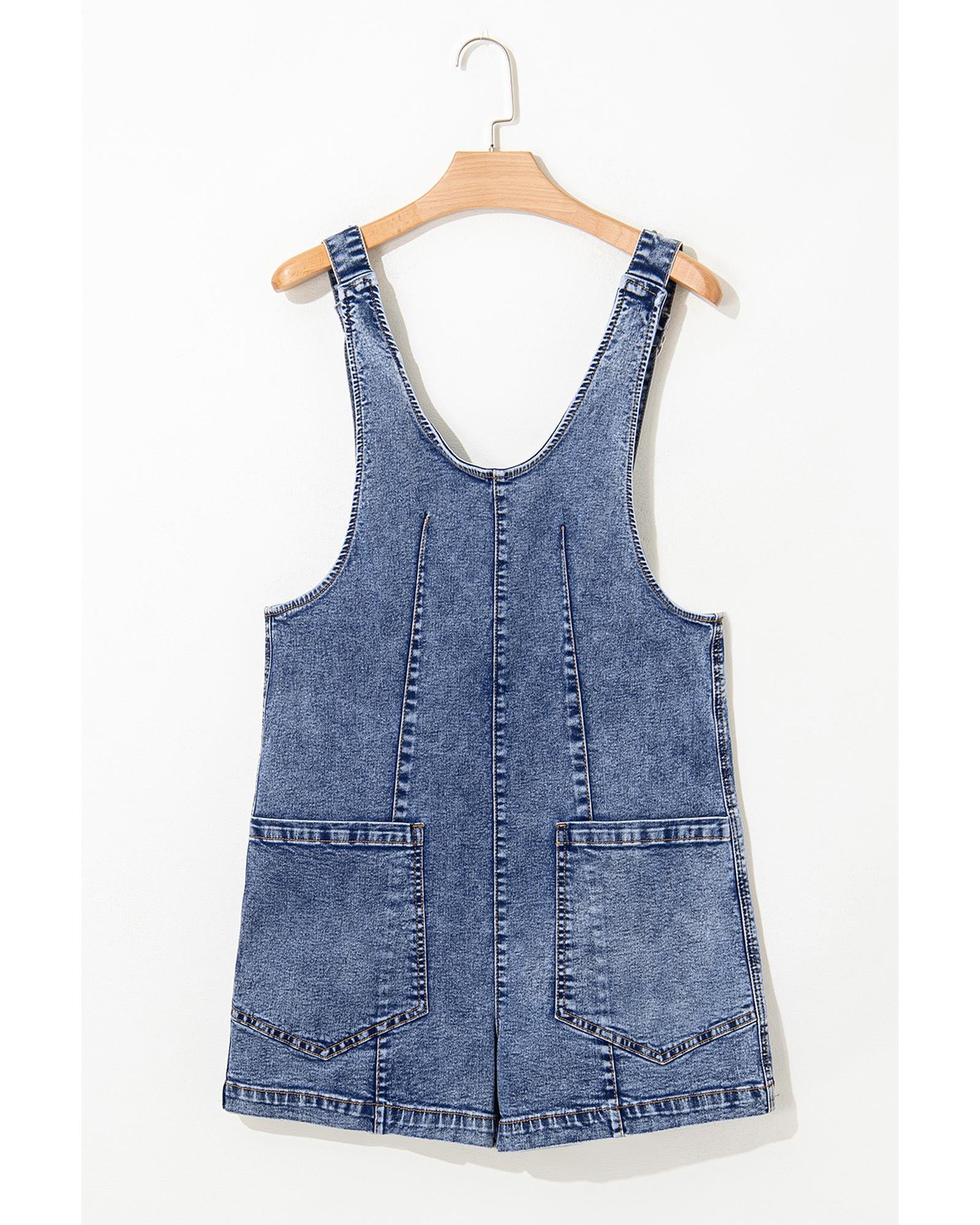 Dusk Blue Sleeveless U Neck Patched Pocket Denim Romper - XL 6