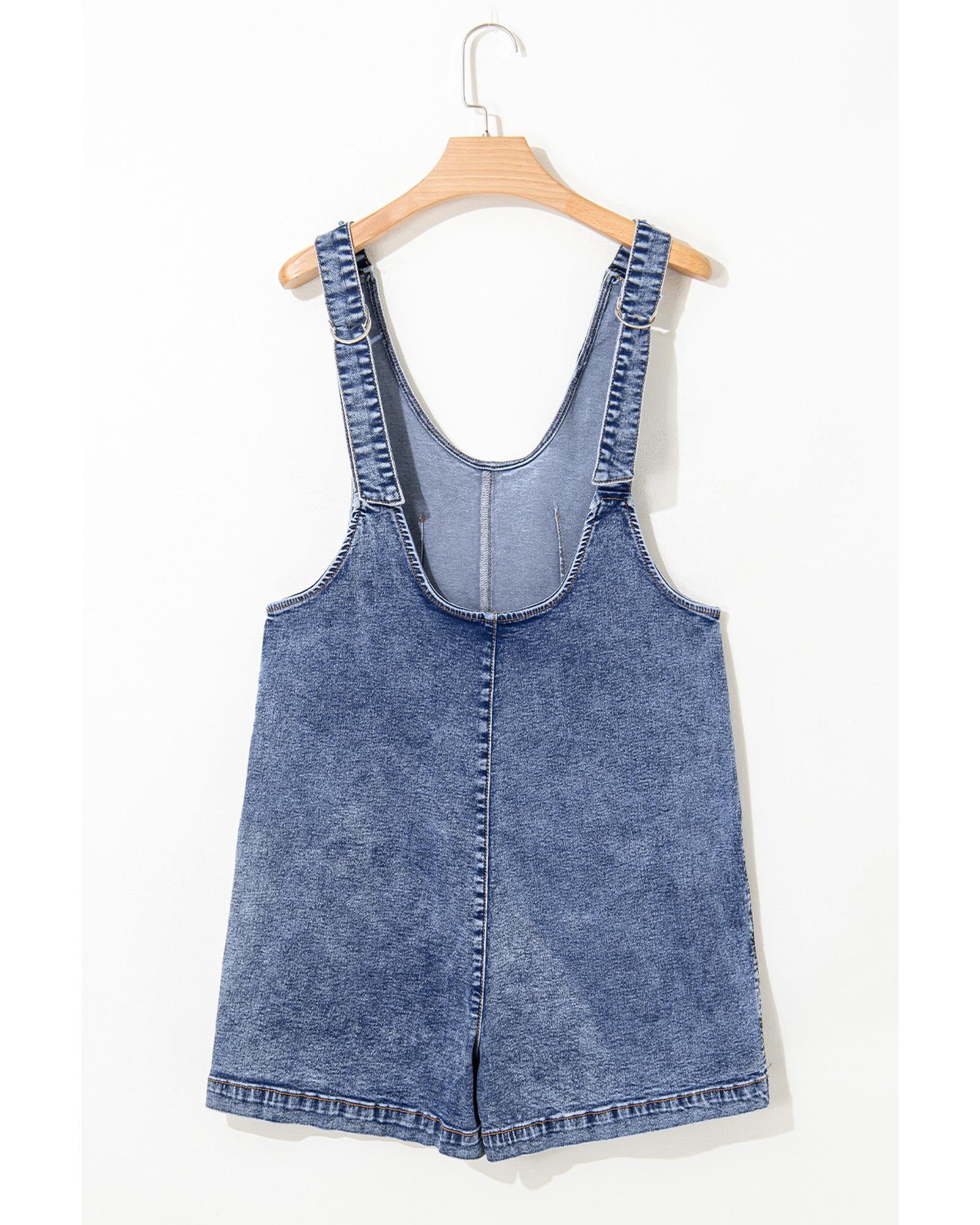 Dusk Blue Sleeveless U Neck Patched Pocket Denim Romper - XL 7