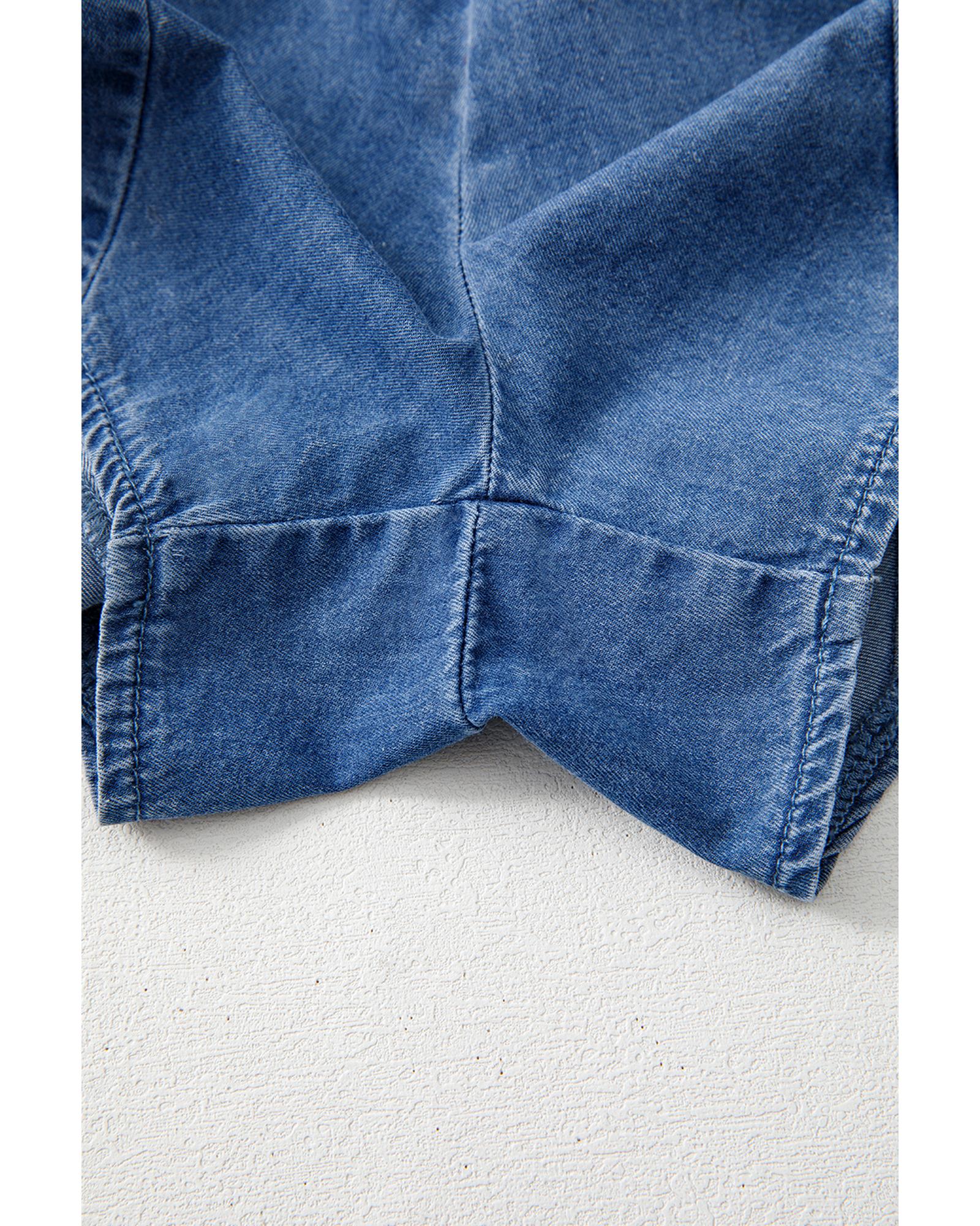 Ashleigh Blue Spaghetti Straps V Neck Belted Ruffled Leg Chambray Romper - S 8