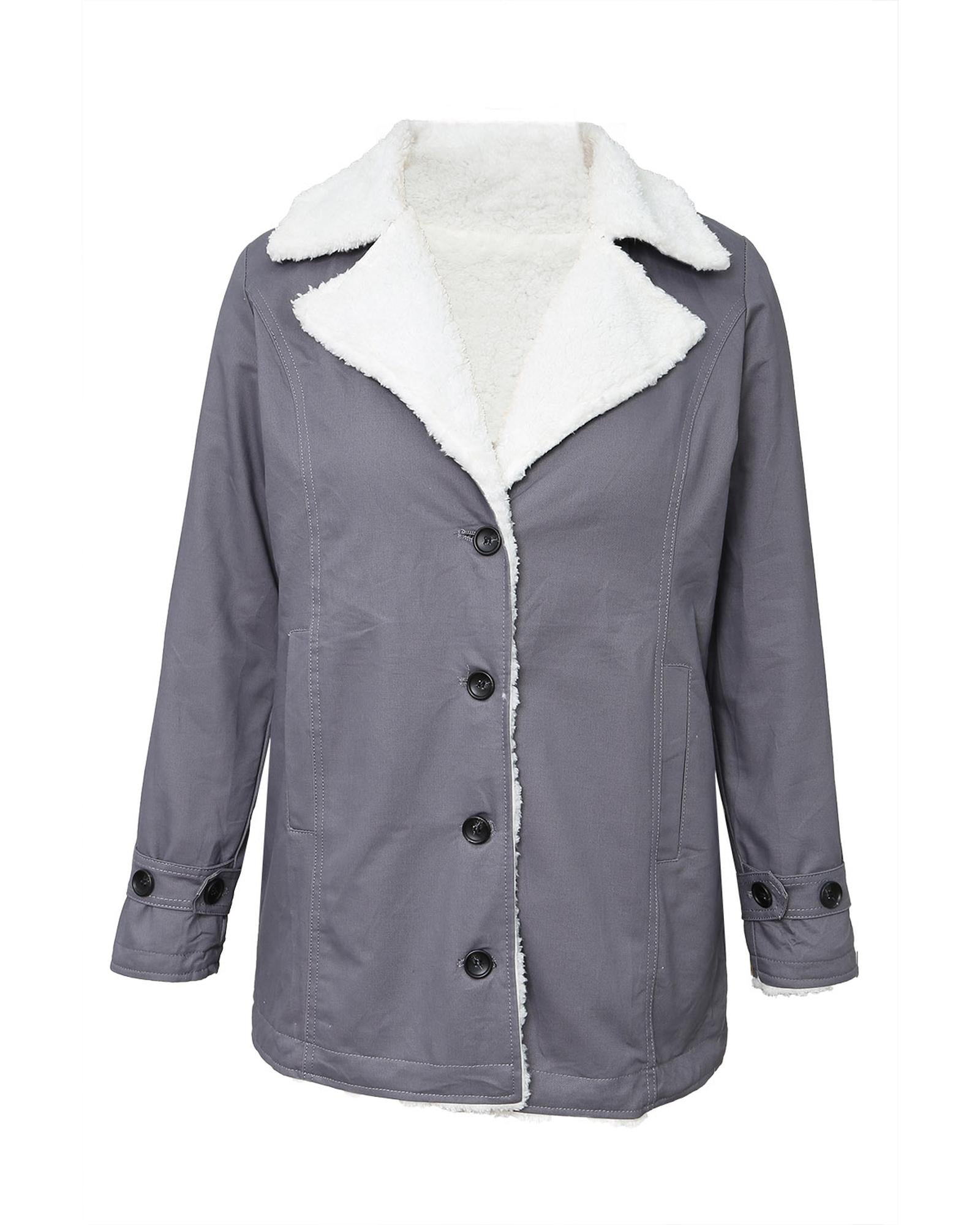 Gray Lapel Collar Button Fleece Jacket - M 7