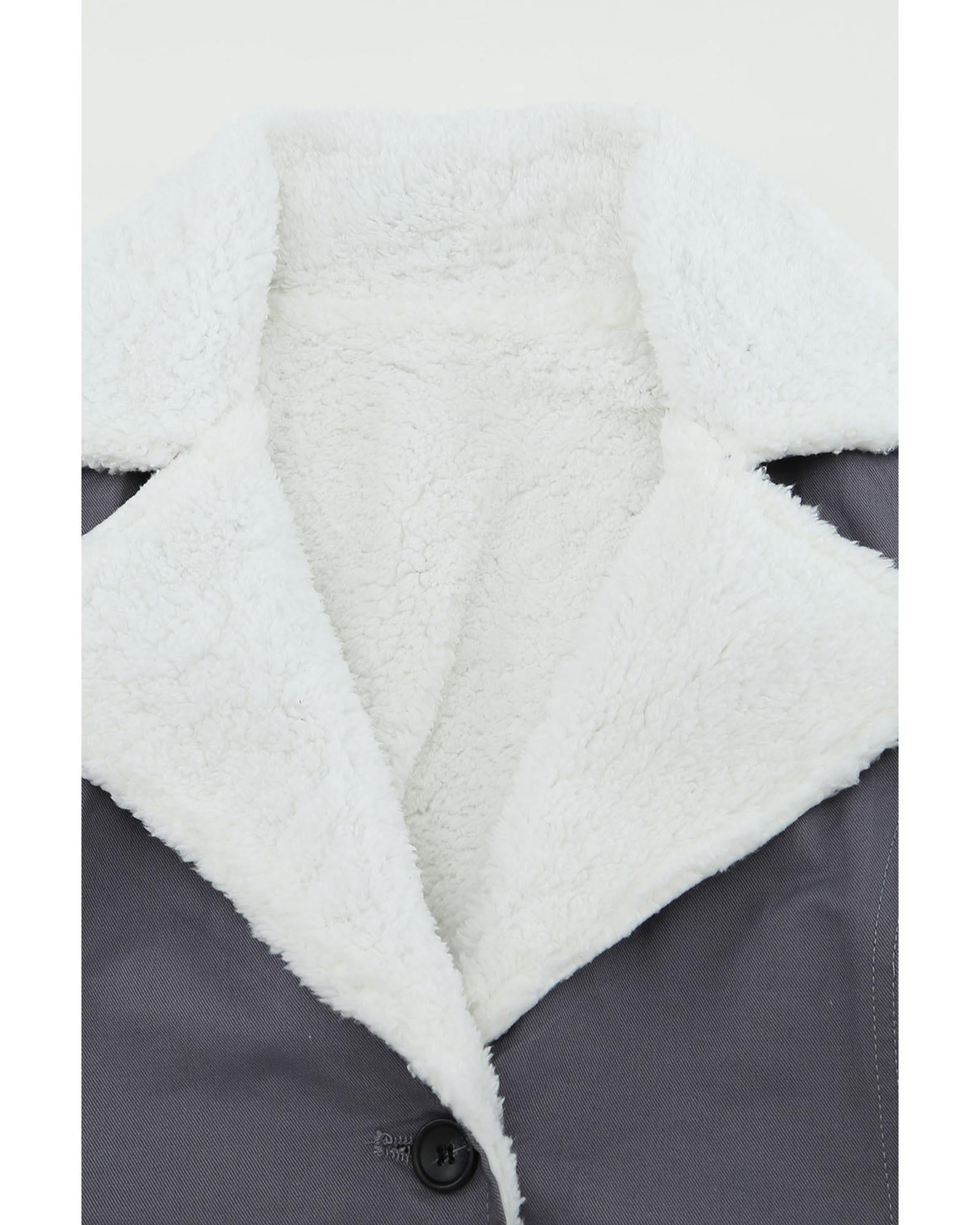 Gray Lapel Collar Button Fleece Jacket - S 6