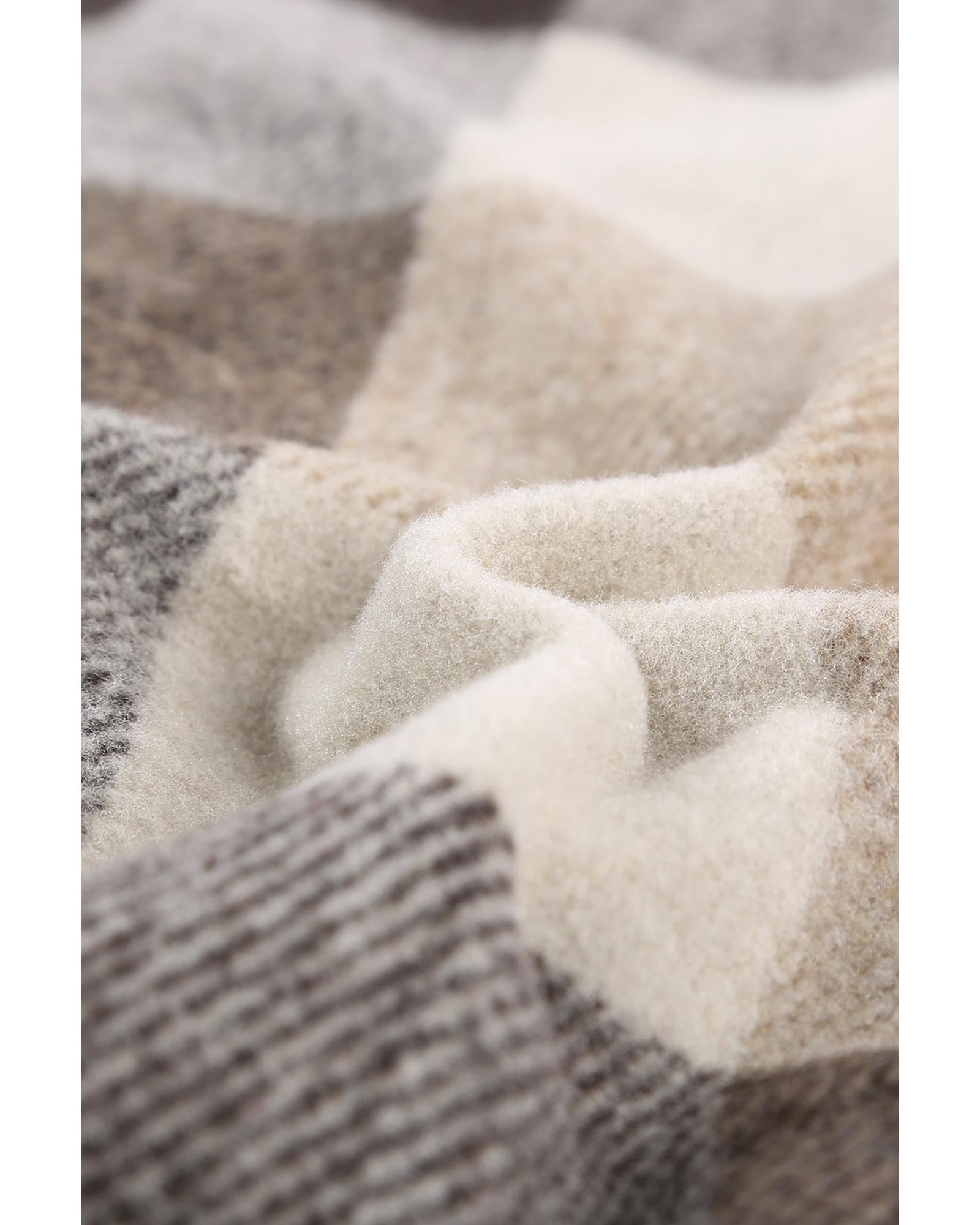 Khaki Plaid Color Block Buttoned Long Sleeve Jacket with Pocket - S 7