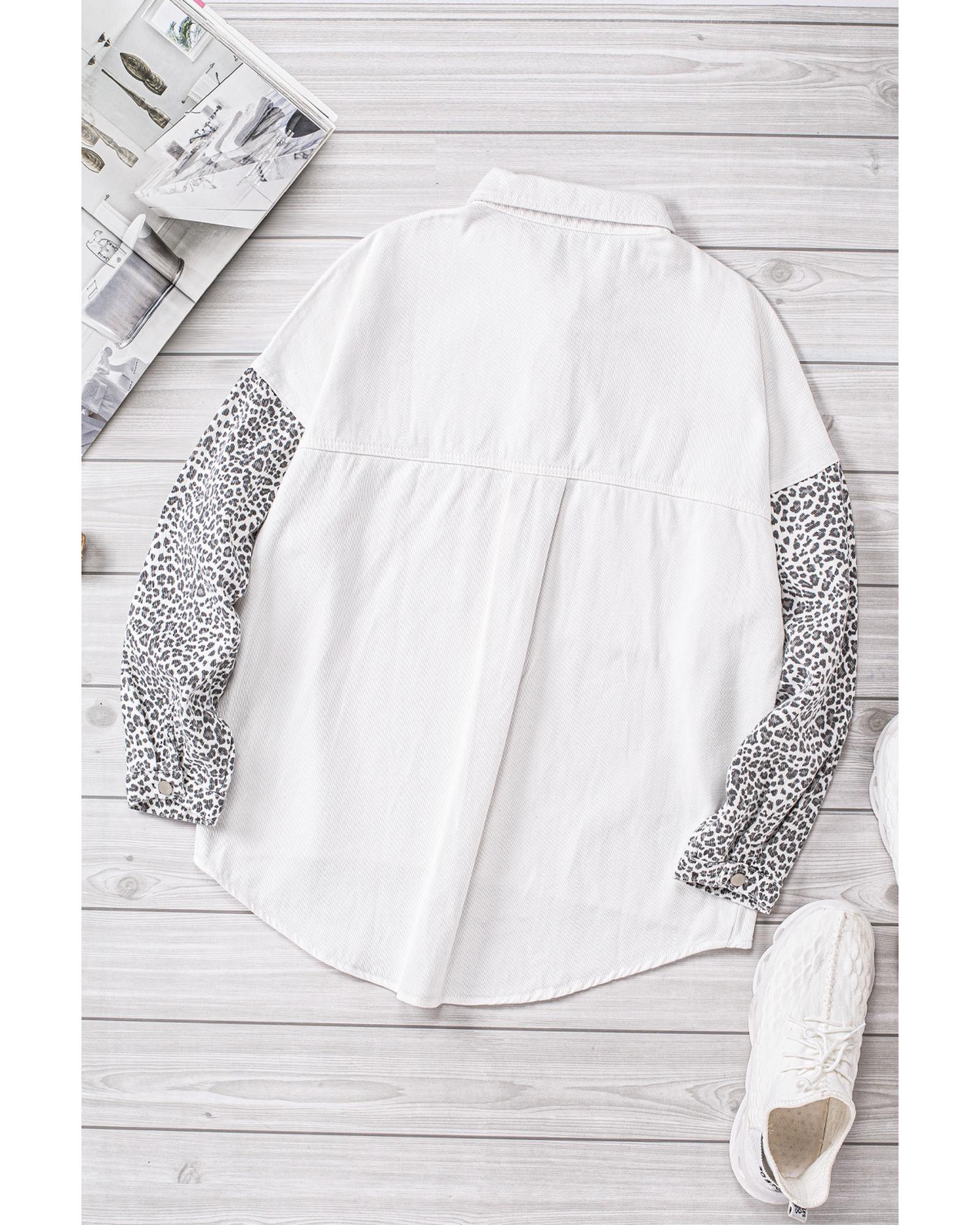 White Contrast Leopard Denim Jacket - 2XL 4