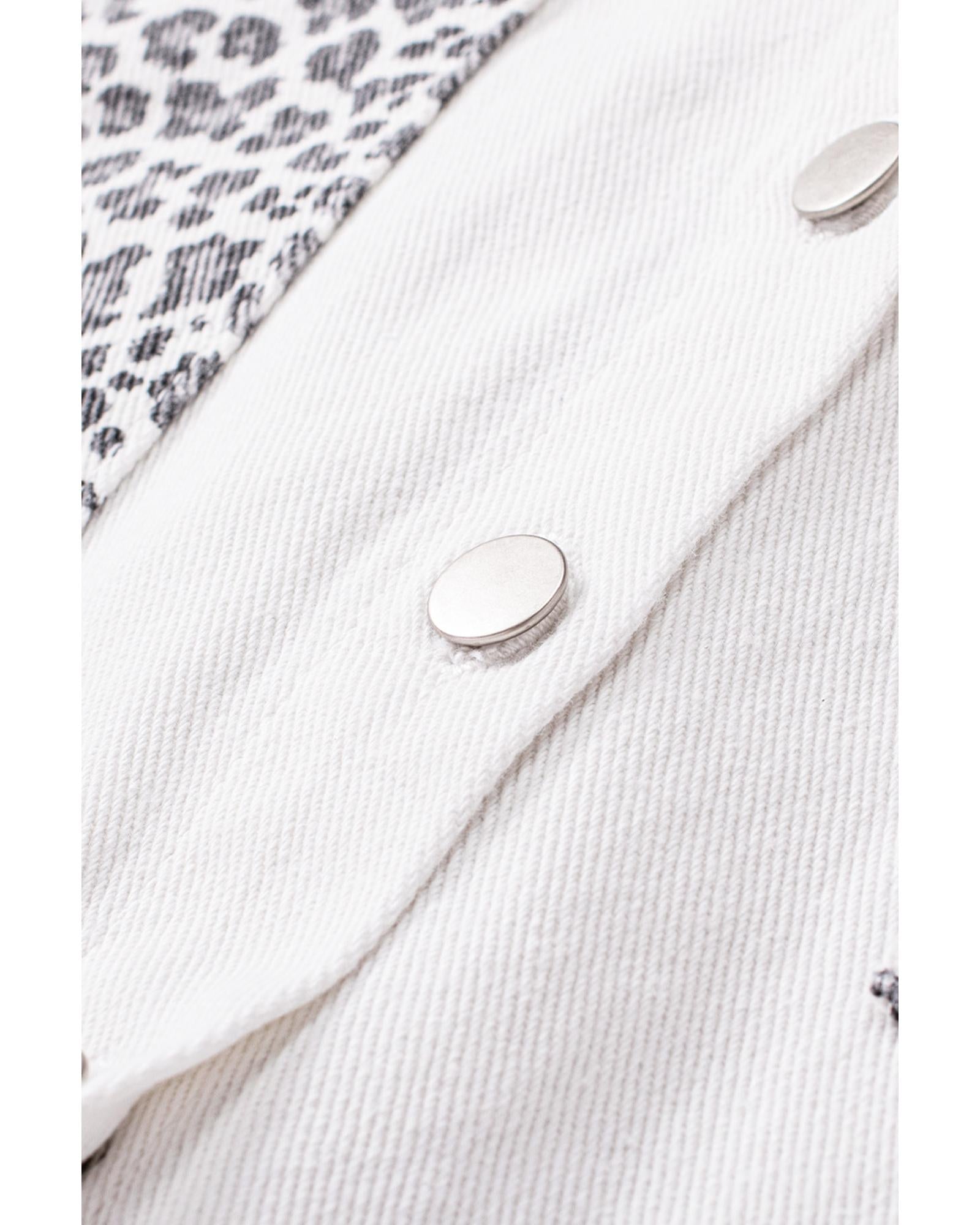 White Contrast Leopard Denim Jacket - M