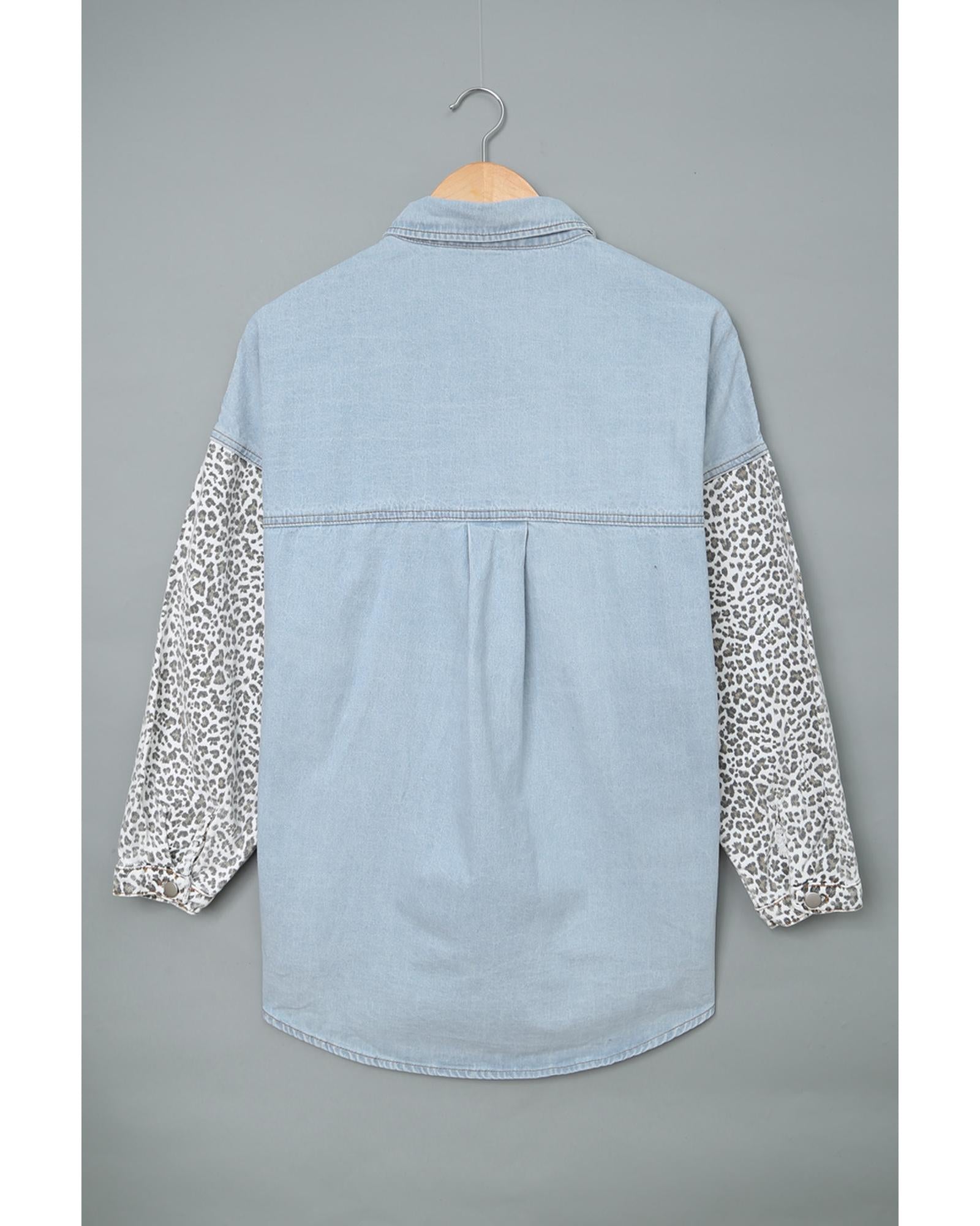 Sky Blue Contrast Leopard Denim Jacket - L 6