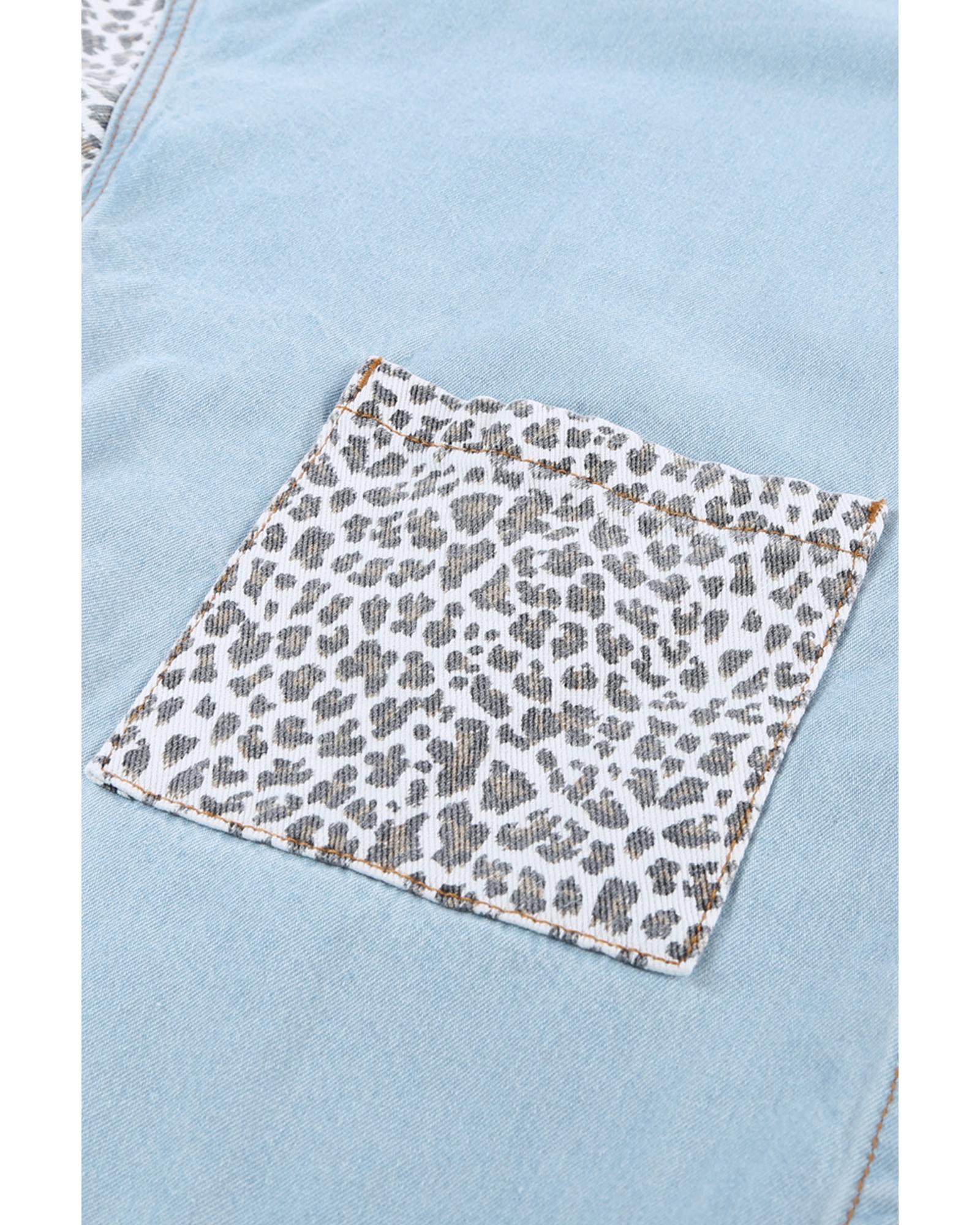 Sky Blue Contrast Leopard Denim Jacket - S 3