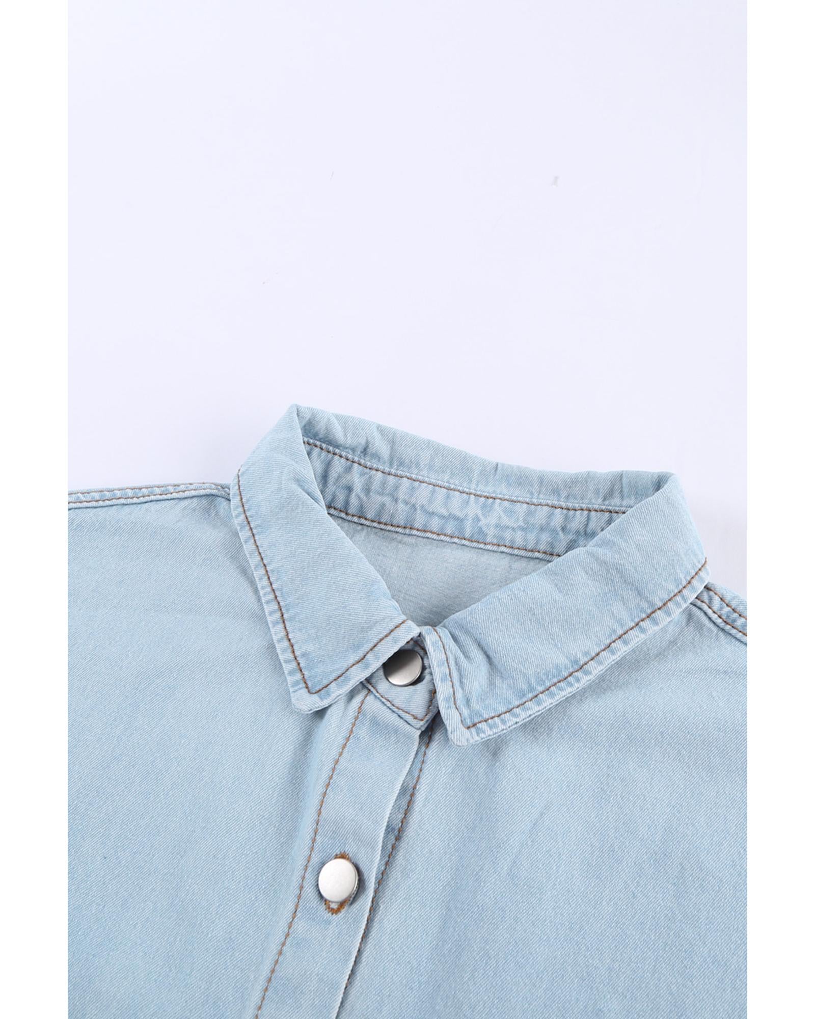 Sky Blue Contrast Leopard Denim Jacket - S 8
