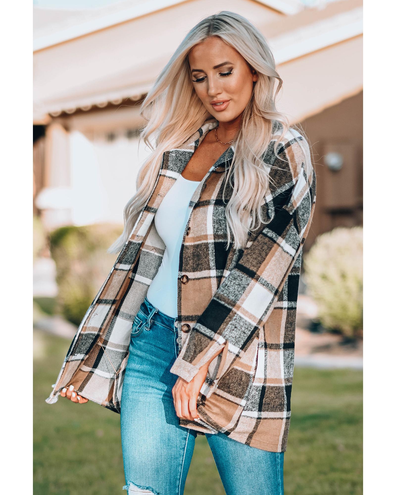 Azura Exchange Plaid Print Buttoned Shirt Jacket - 2XL