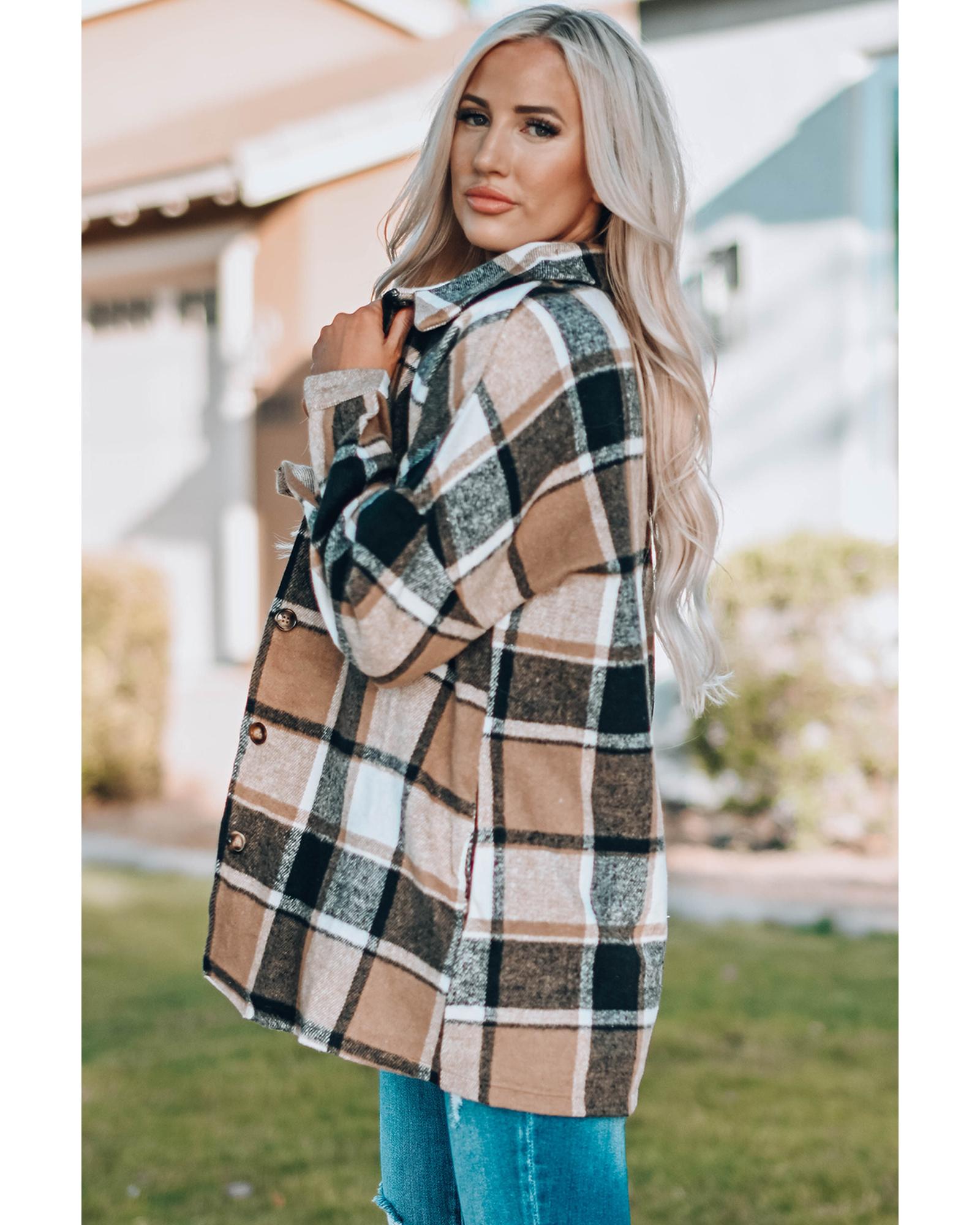 Azura Exchange Plaid Print Buttoned Shirt Jacket - M 4
