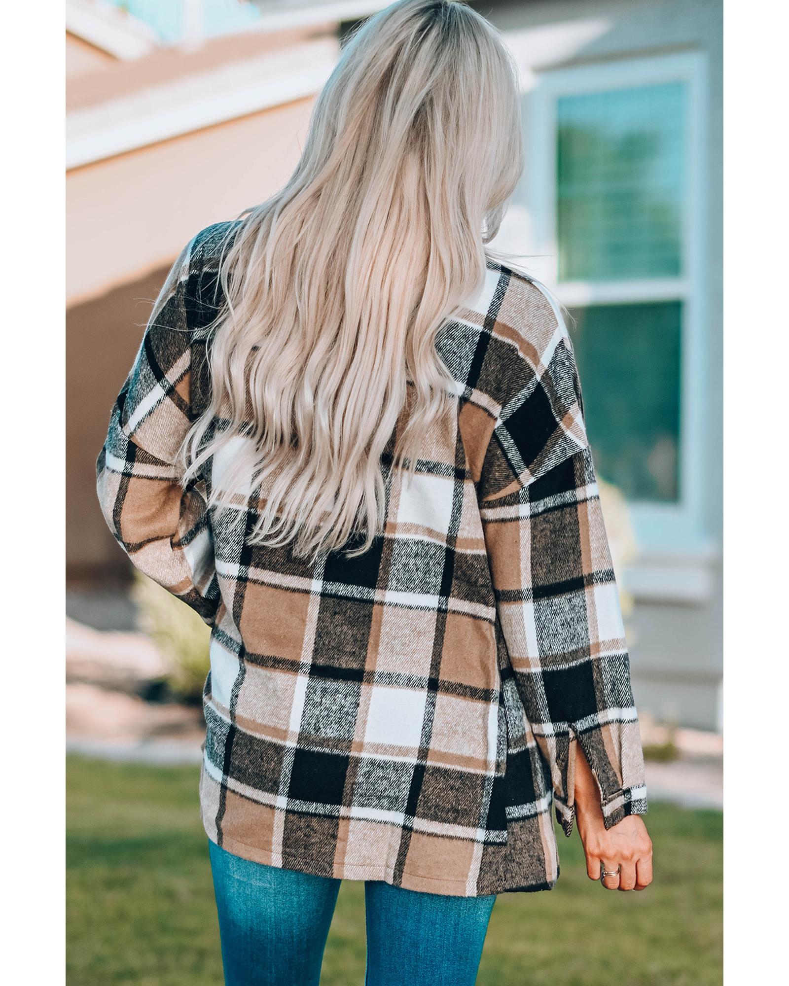 Azura Exchange Plaid Print Buttoned Shirt Jacket - M 7