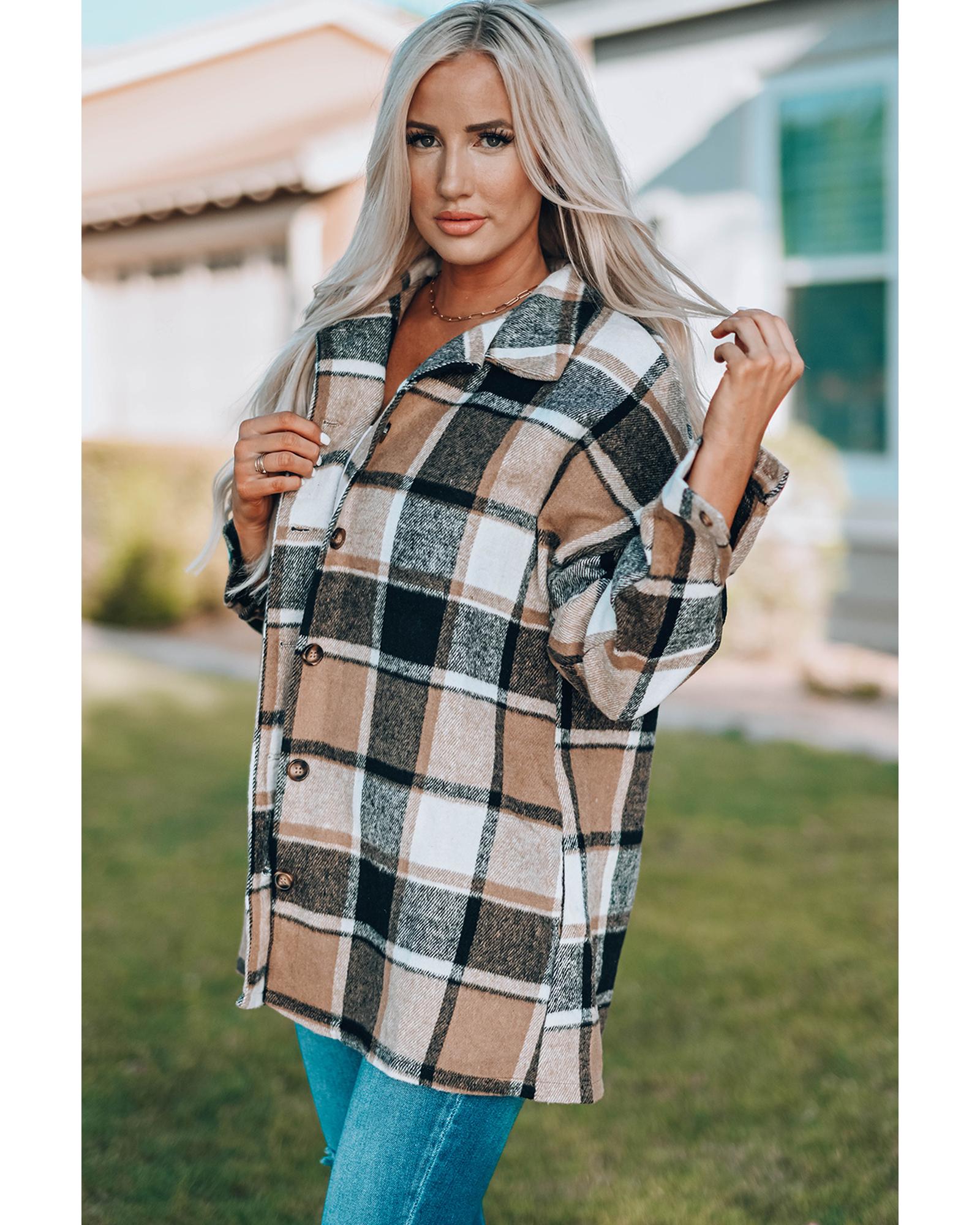 Azura Exchange Plaid Print Buttoned Shirt Jacket - M 8