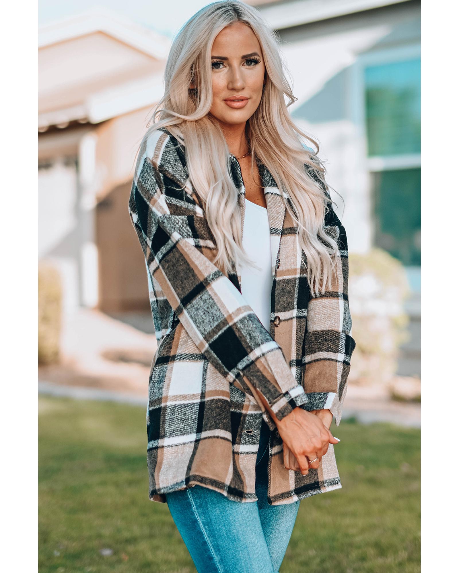 Azura Exchange Plaid Print Buttoned Shirt Jacket - XL