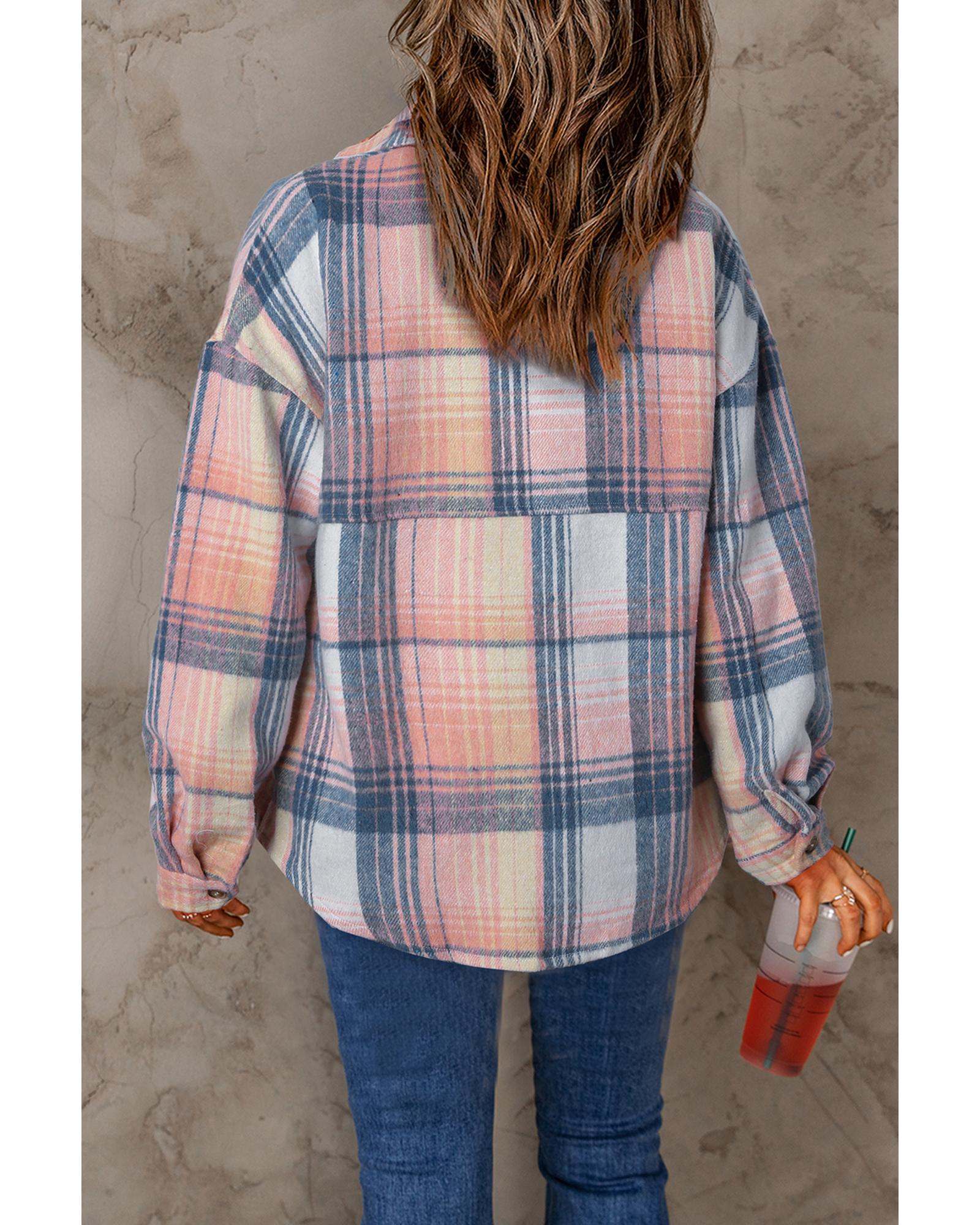 Pink Black/Pink Plaid Flap Pockets Shacket - S