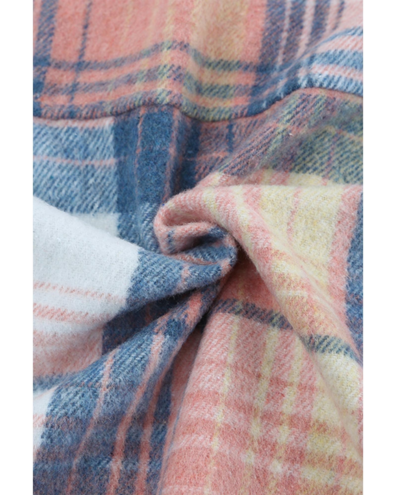 Pink Black/Pink Plaid Flap Pockets Shacket - S 8