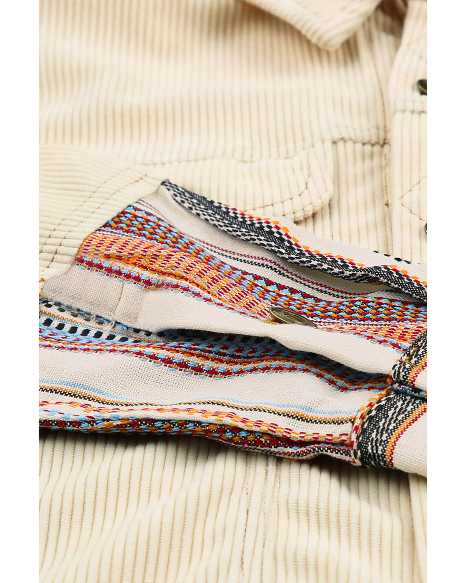 Button Up Pockets Striped Color Block Corduroy Jacket - XL 7