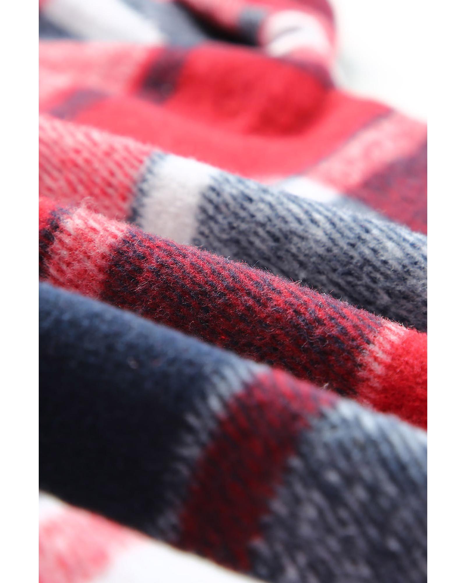 Azura Exchange Red Hooded Plaid Button Front Shacket - L