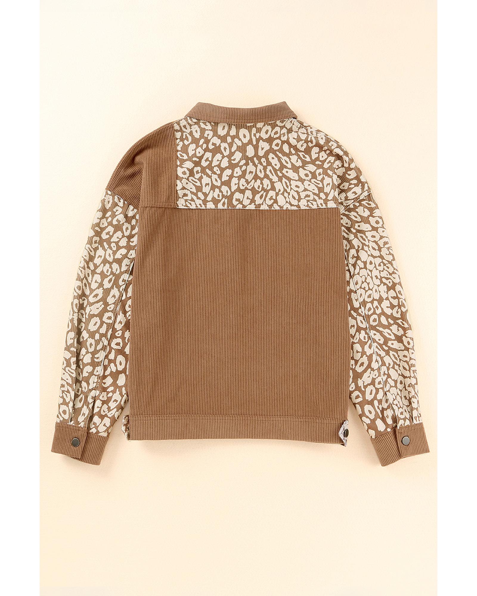 Brown Leopard Print Corduroy Long Sleeve Jacket - S 3