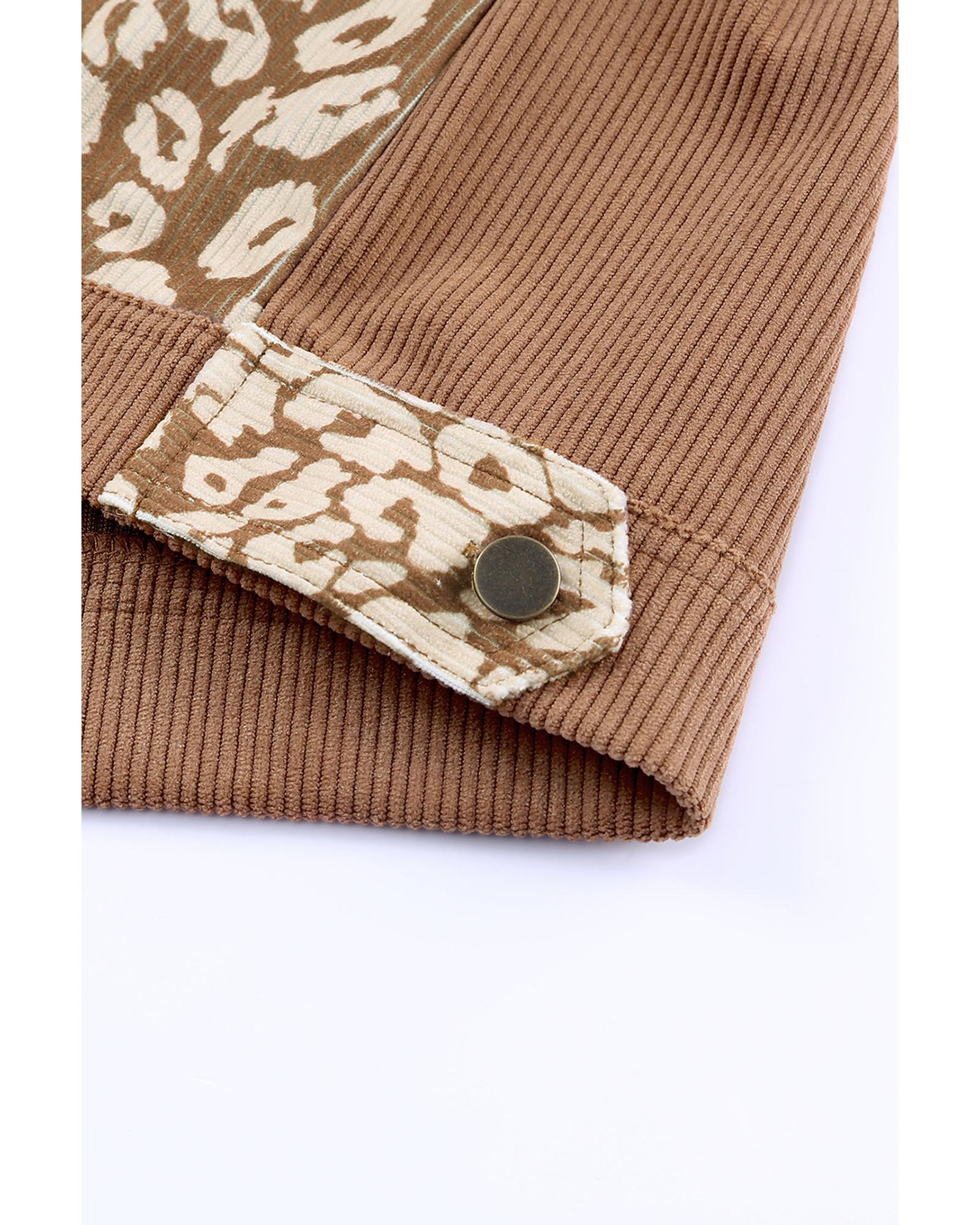 Brown Leopard Print Corduroy Long Sleeve Jacket - S 5