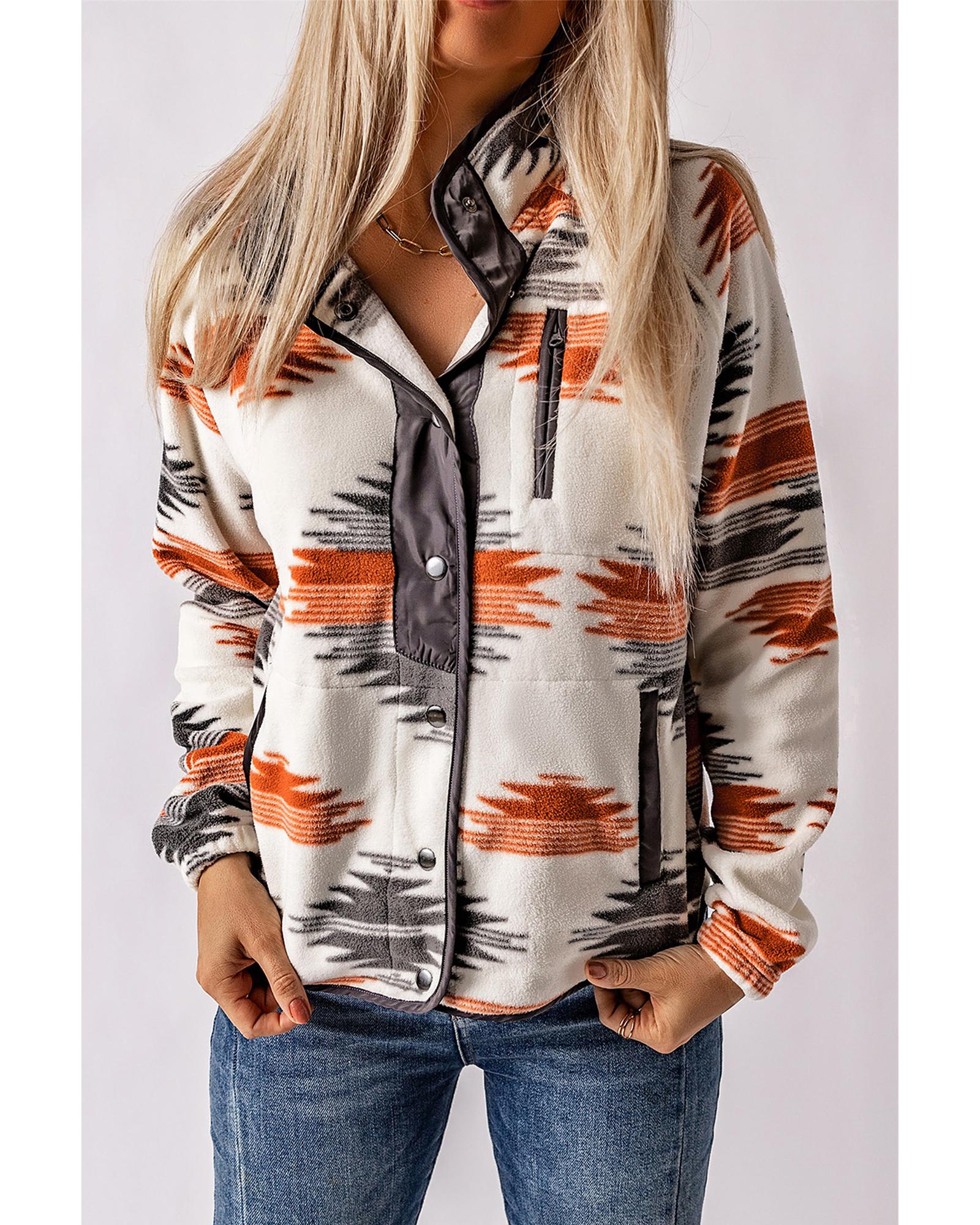 Gray Western Aztec Snap Buttoned Fleece Jacket - 2XL 4