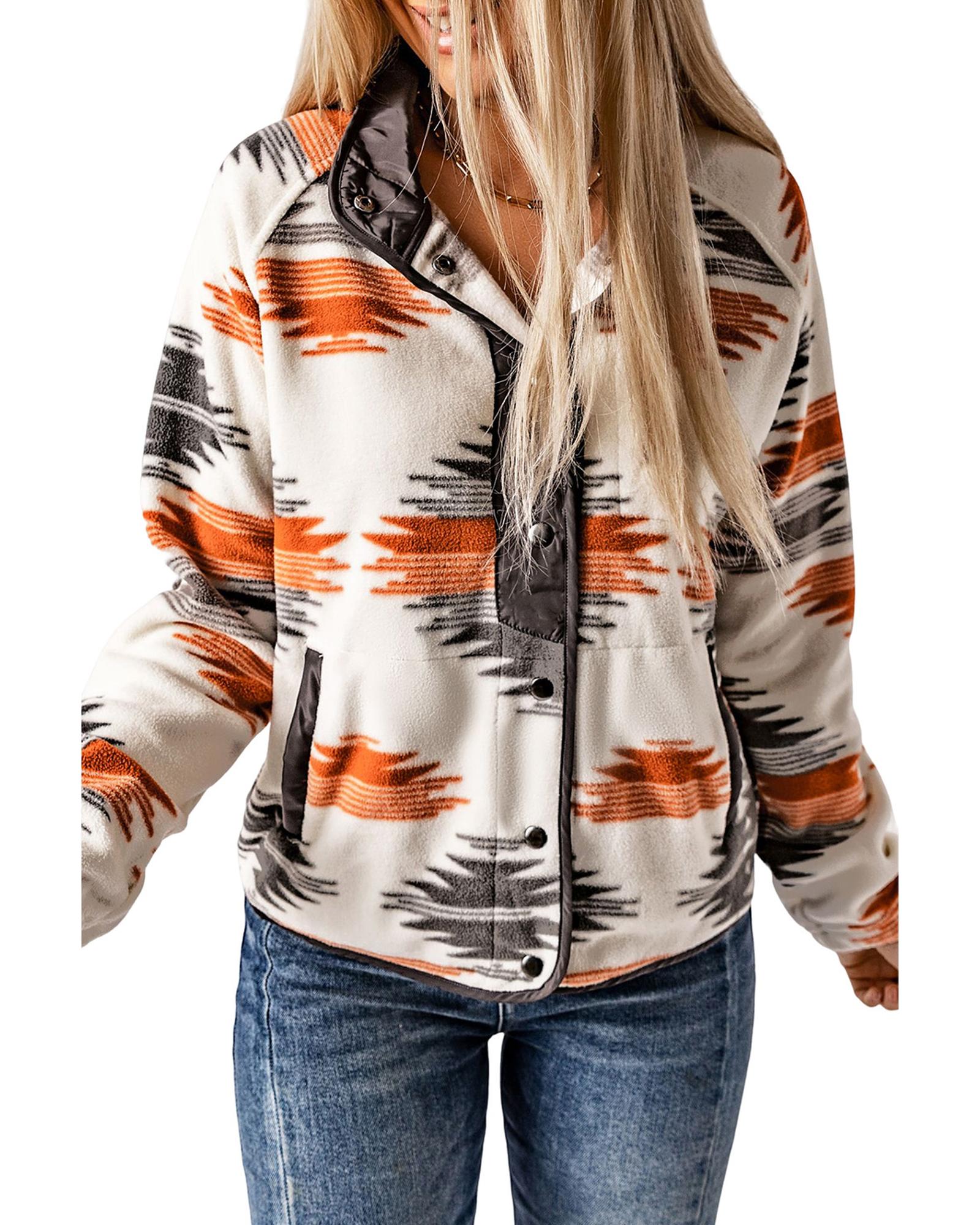Gray Western Aztec Snap Buttoned Fleece Jacket - 2XL 8