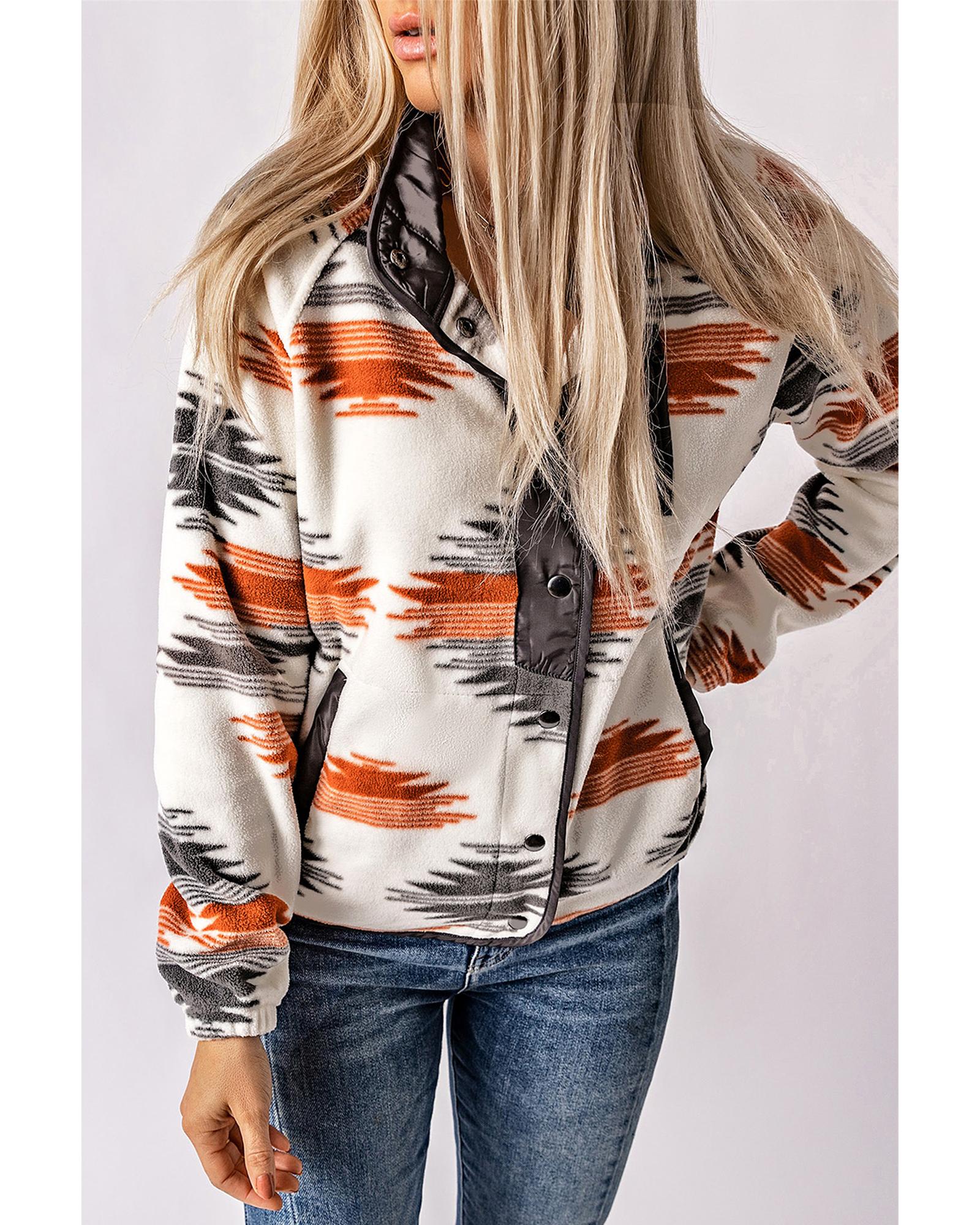 Gray Western Aztec Snap Buttoned Fleece Jacket - XL