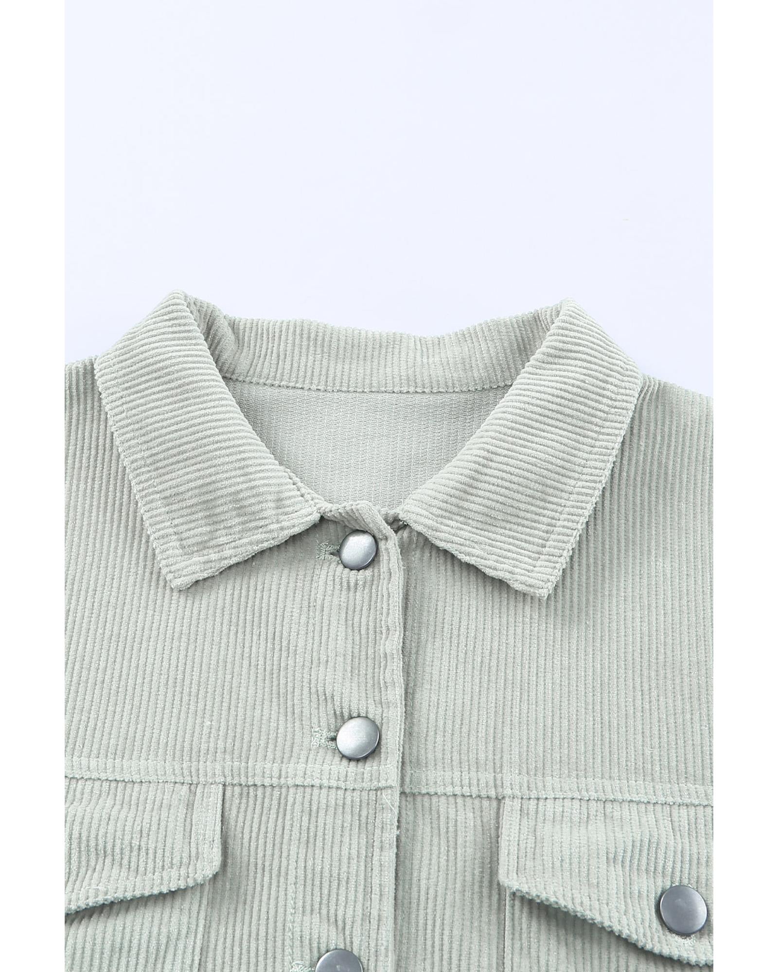 Sky Blue Raw Hem Flap Pockets Cropped Corduroy Jacket - M 4