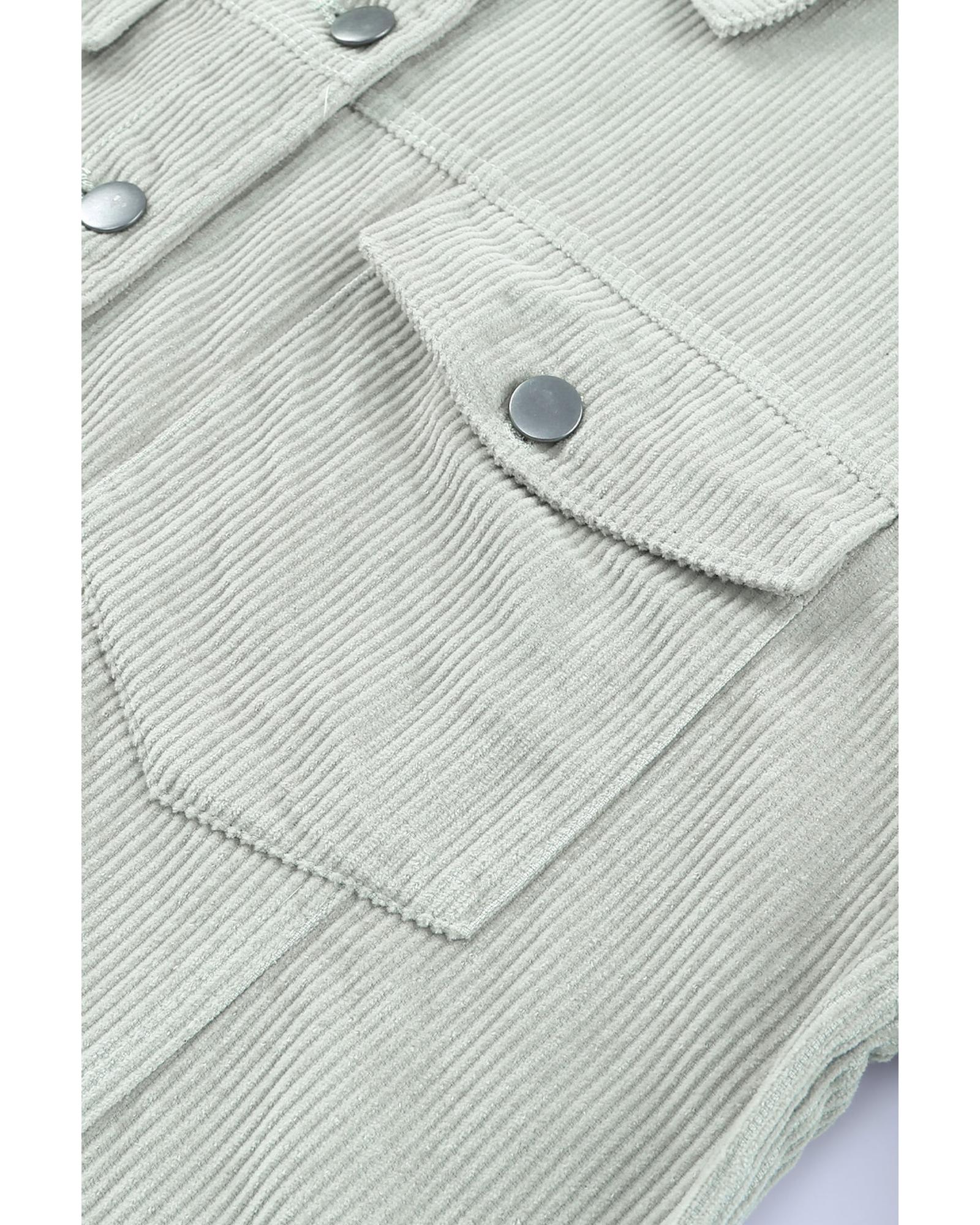 Sky Blue Raw Hem Flap Pockets Cropped Corduroy Jacket - M 7