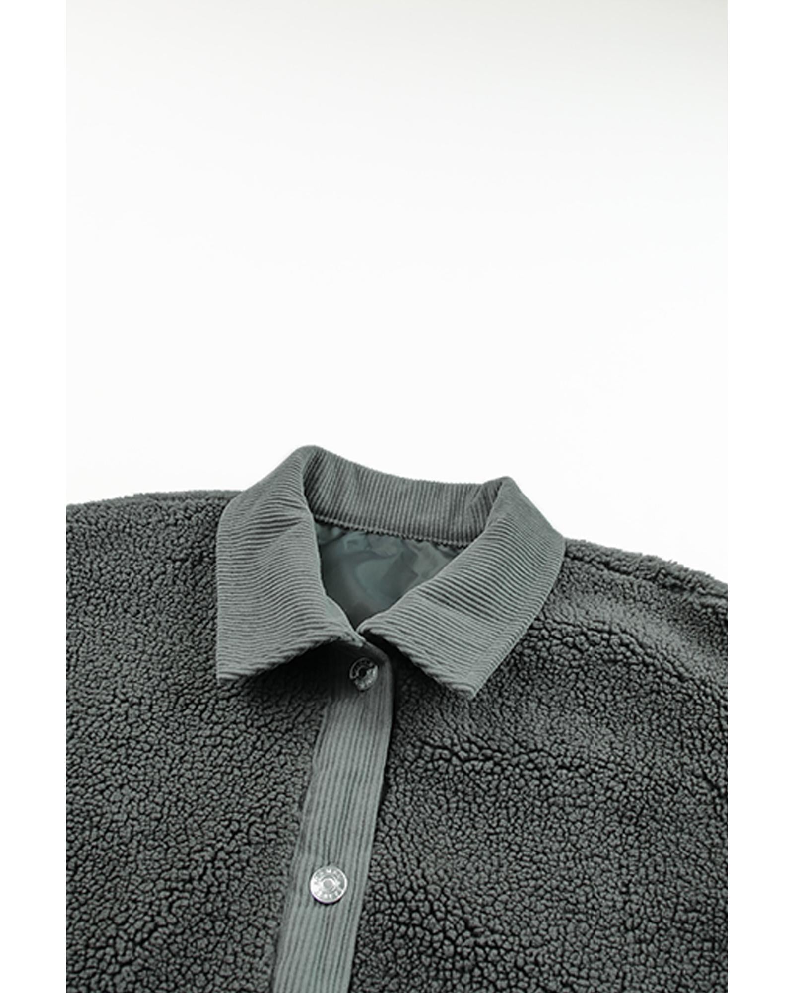 Gray Corduroy Trim Elbow Patch Sherpa Jacket - 2XL 7