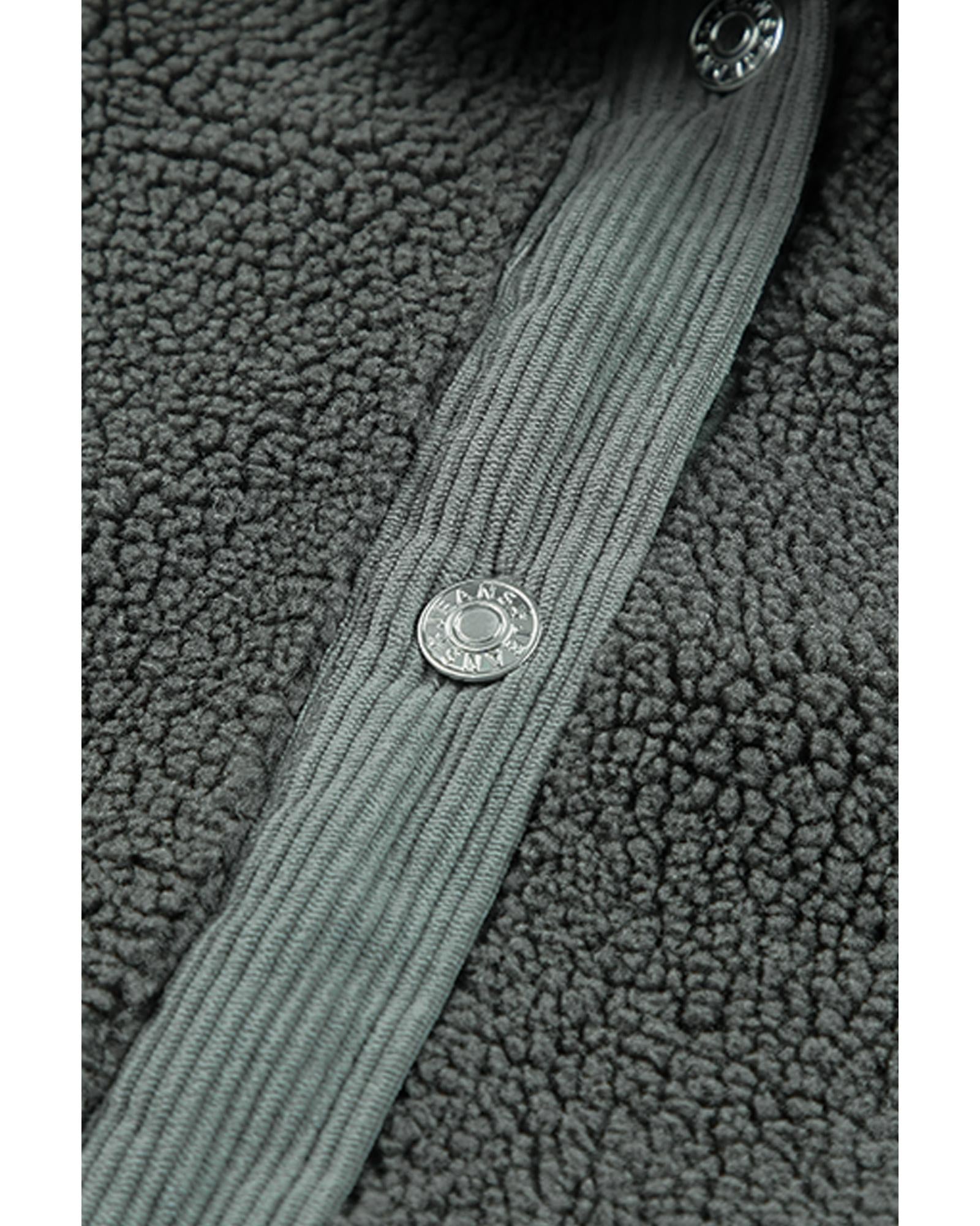 Gray Corduroy Trim Elbow Patch Sherpa Jacket - L 5