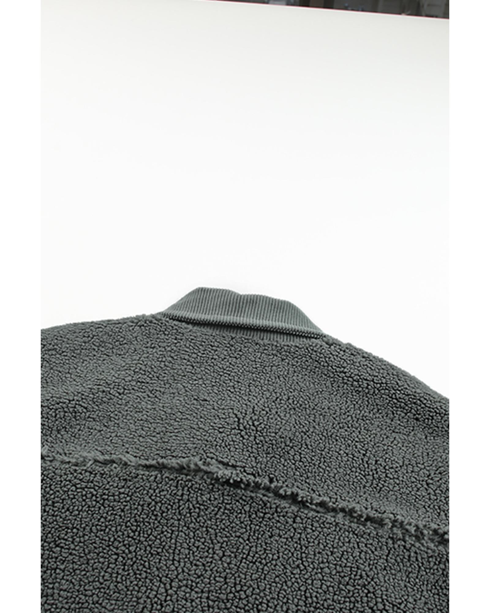 Gray Corduroy Trim Elbow Patch Sherpa Jacket - L 6