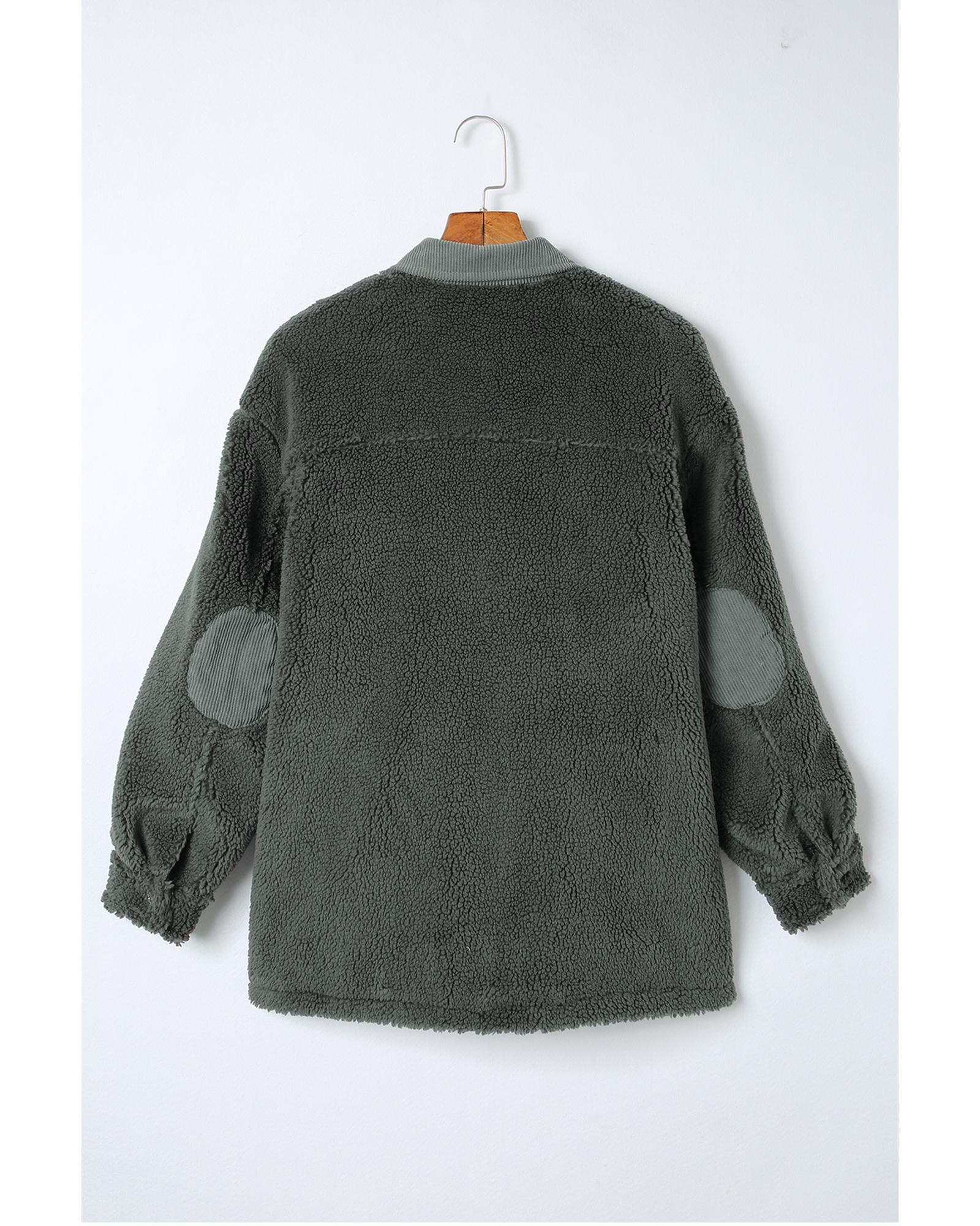 Gray Corduroy Trim Elbow Patch Sherpa Jacket - L 7