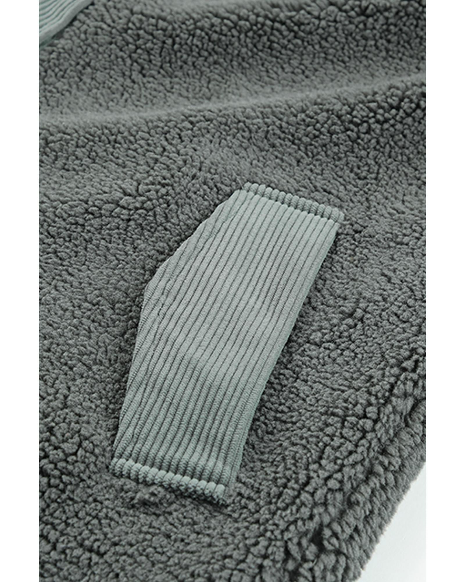 Gray Corduroy Trim Elbow Patch Sherpa Jacket - M 5