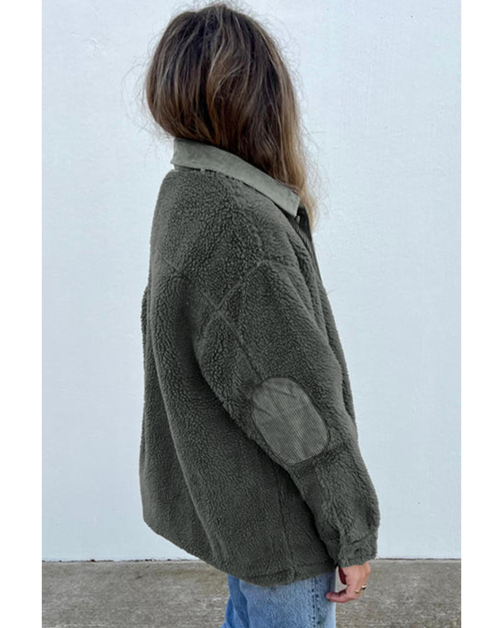 Gray Corduroy Trim Elbow Patch Sherpa Jacket - M 7