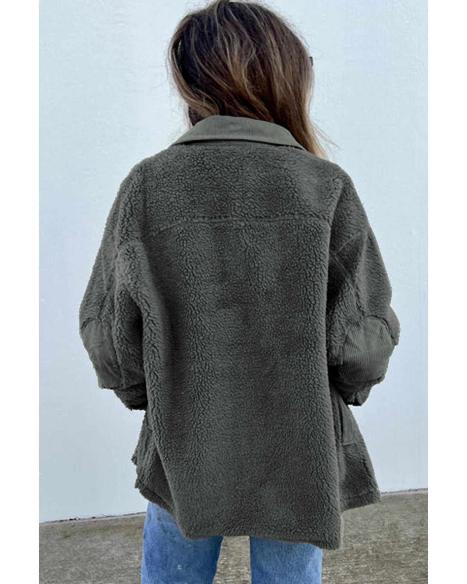 Gray Corduroy Trim Elbow Patch Sherpa Jacket - XL 3