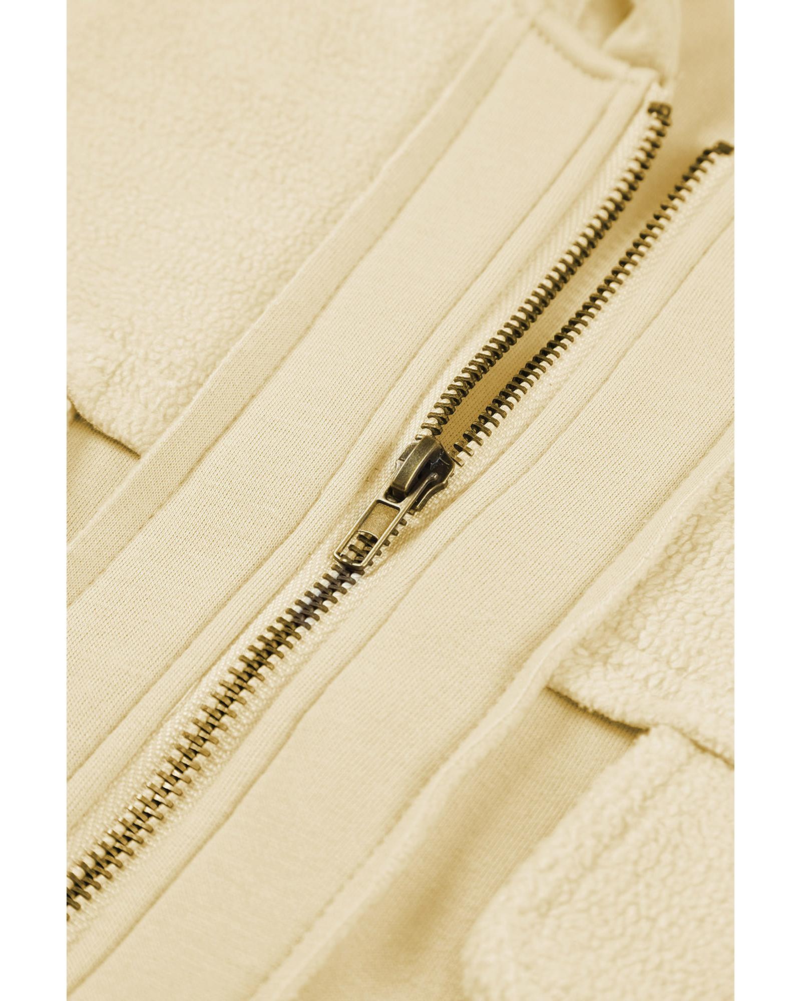 Apricot Flap Pocket Drawstring Hood Zip Up Jacket - L 5