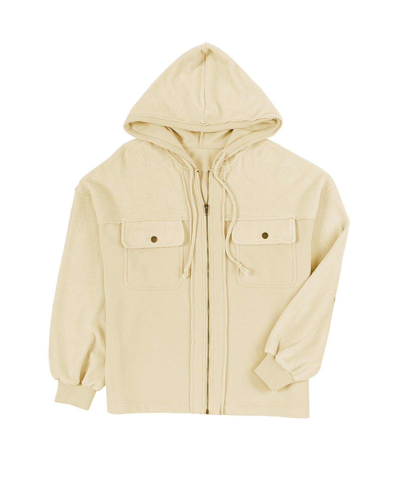 Apricot Flap Pocket Drawstring Hood Zip Up Jacket - L 6